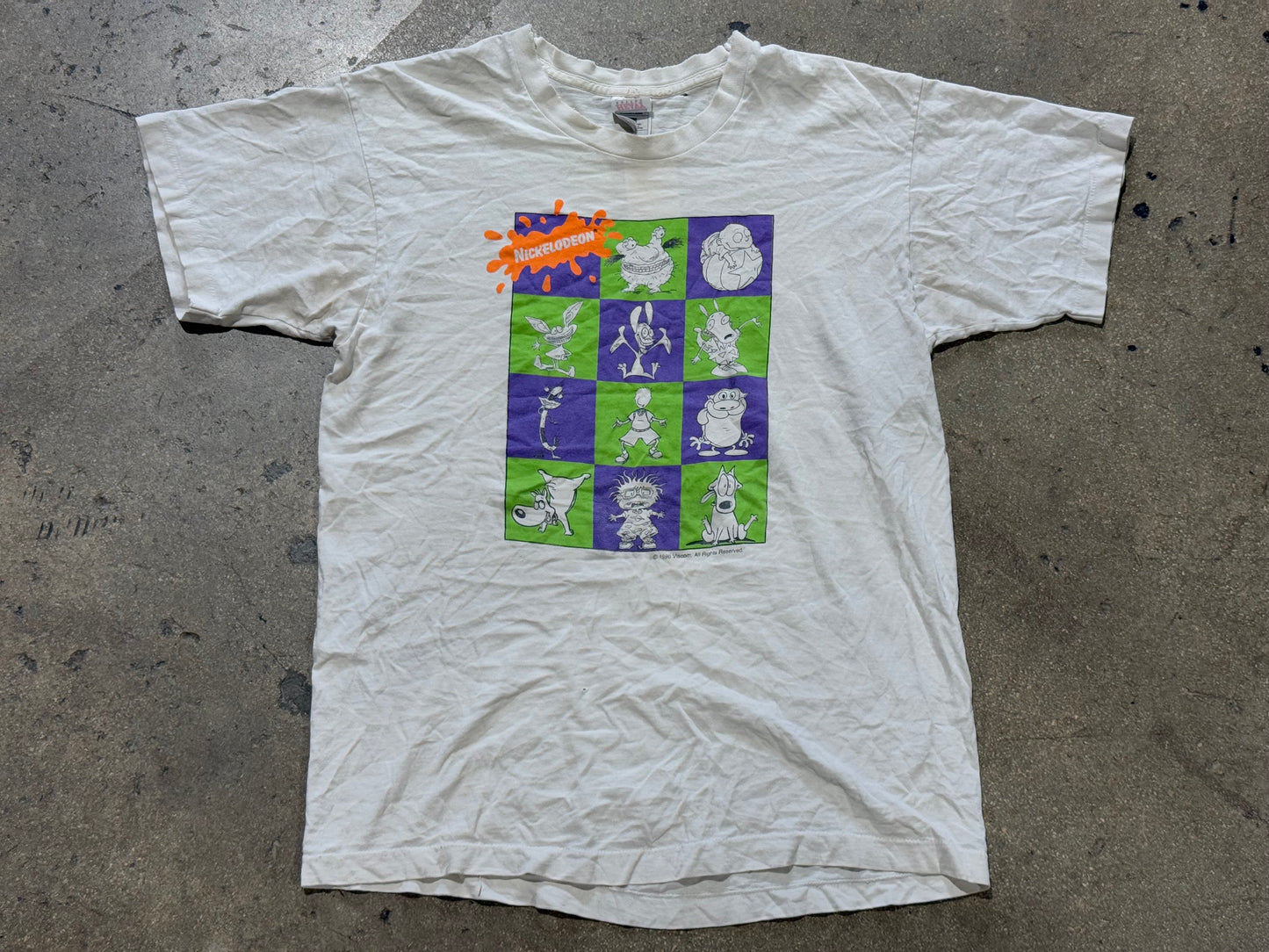 Distressed 1996 Nickelodeon Roster Tee - White Size Large