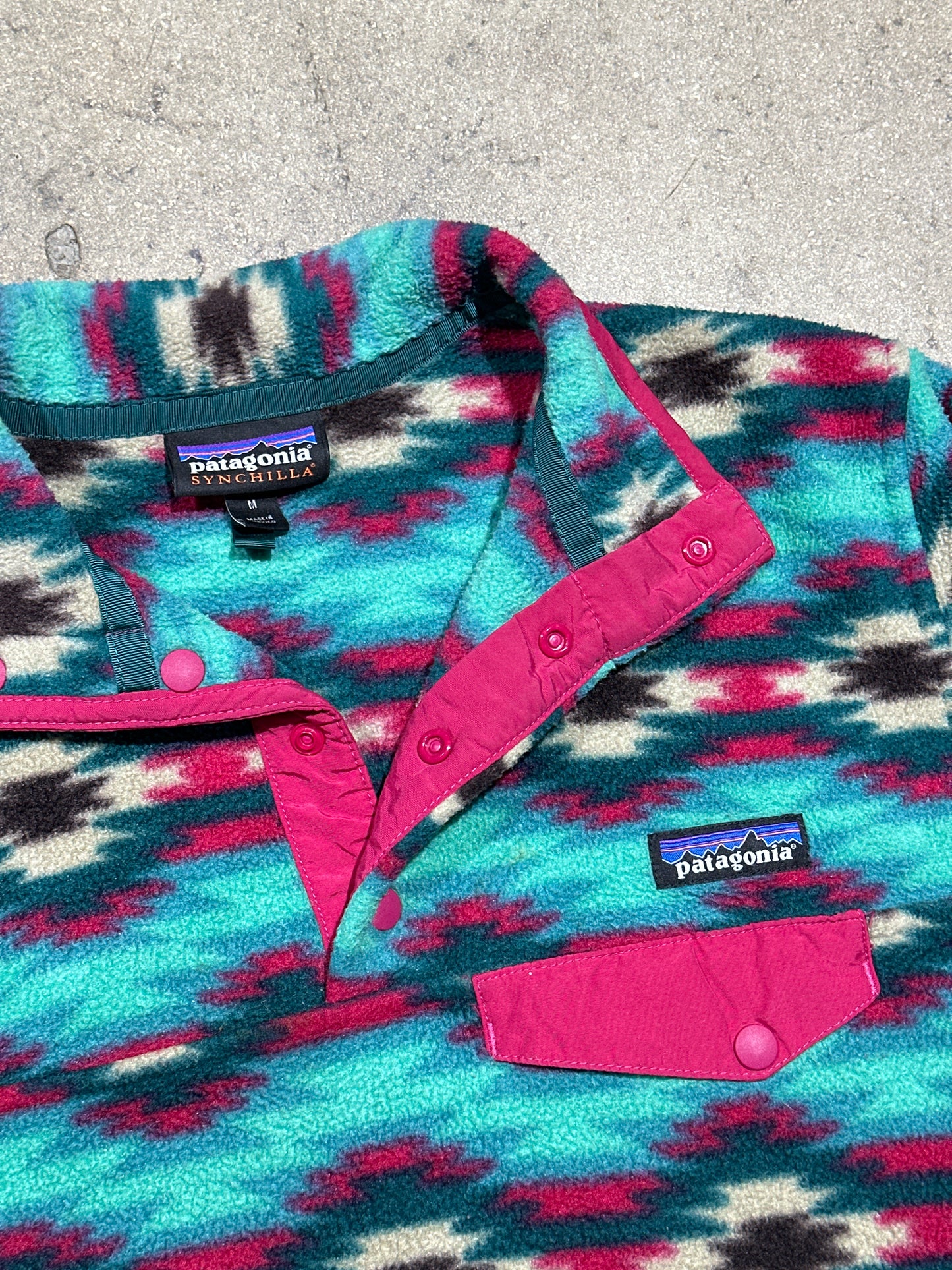 Patagonia Synchilla Zip Up Fleece Jacket - Green/Pink Size Medium