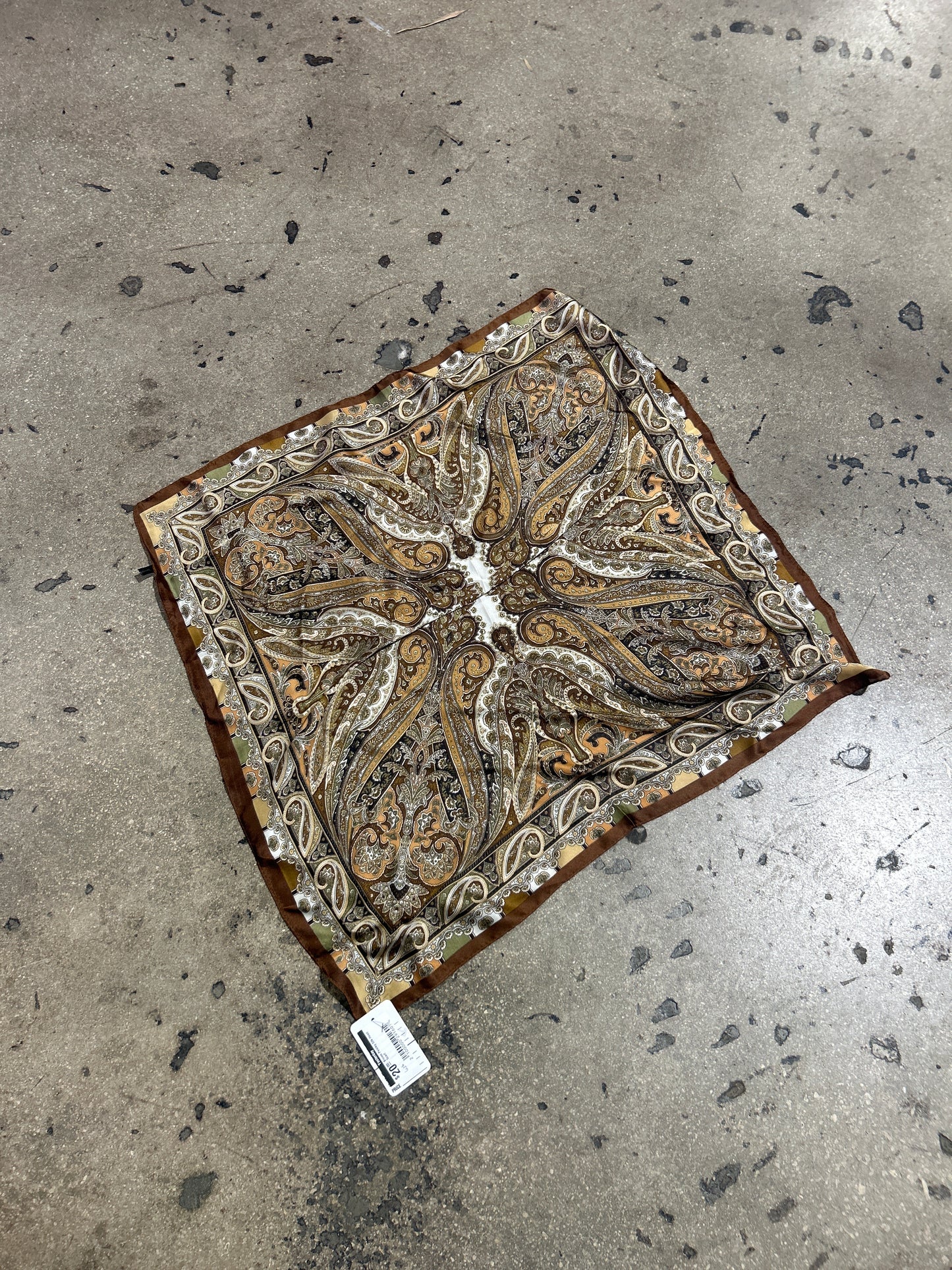 Brown Paisley Silk Head Scarf