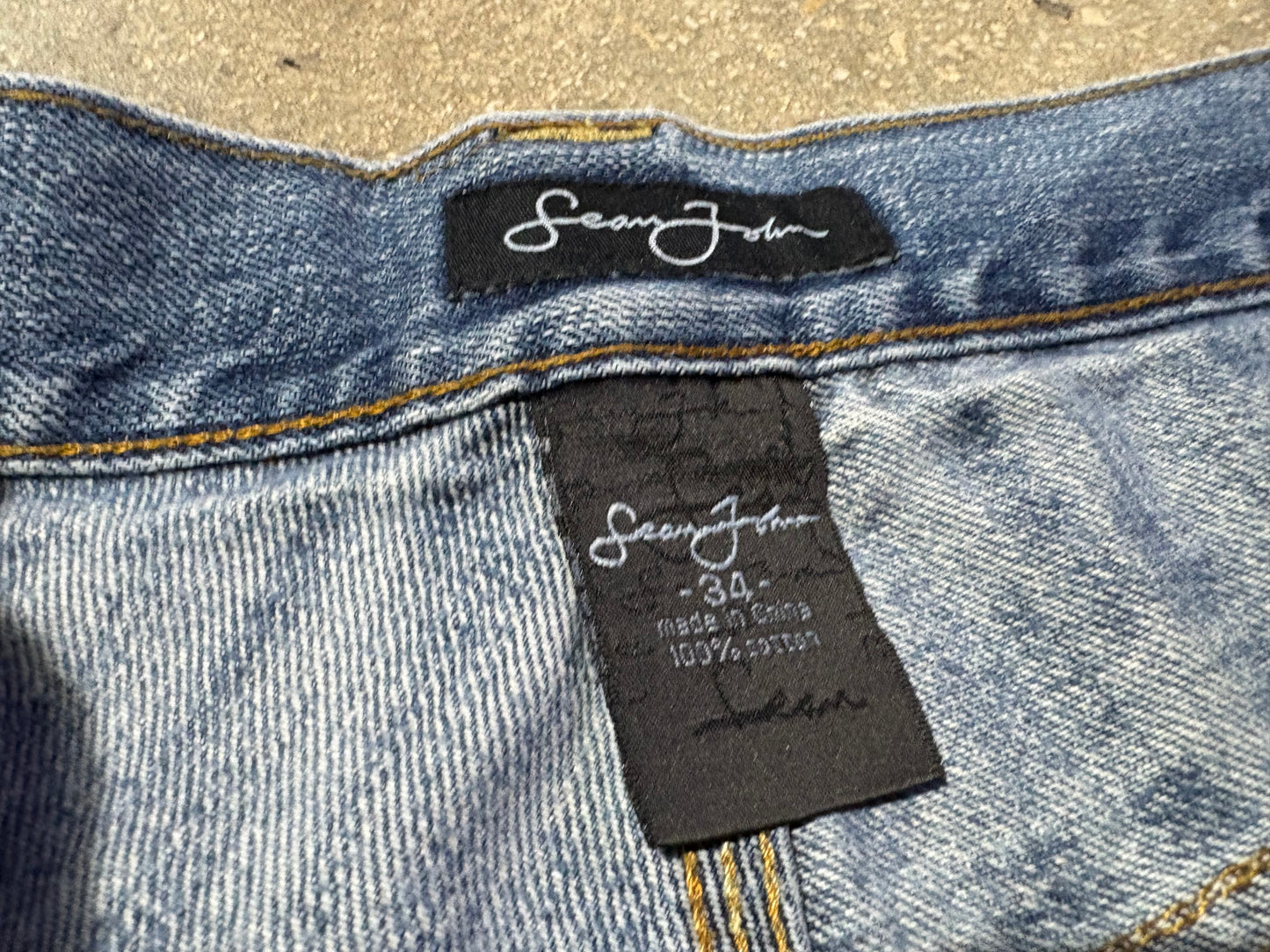 Sean John Double Knee Cargo Jeans - Light Wash Size 34
