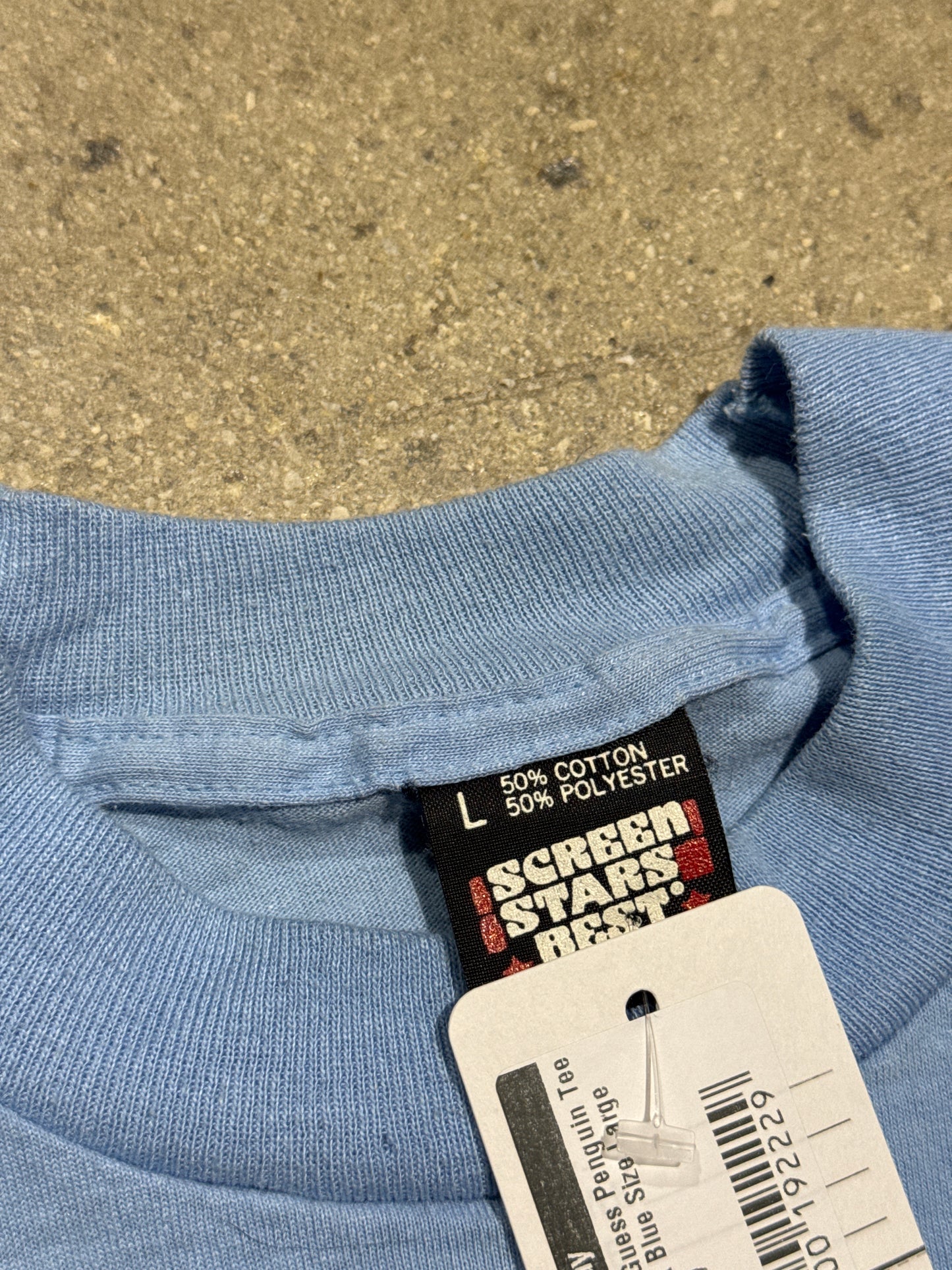 Bootleg Guess Penguin Tee - Light Blue Size Large