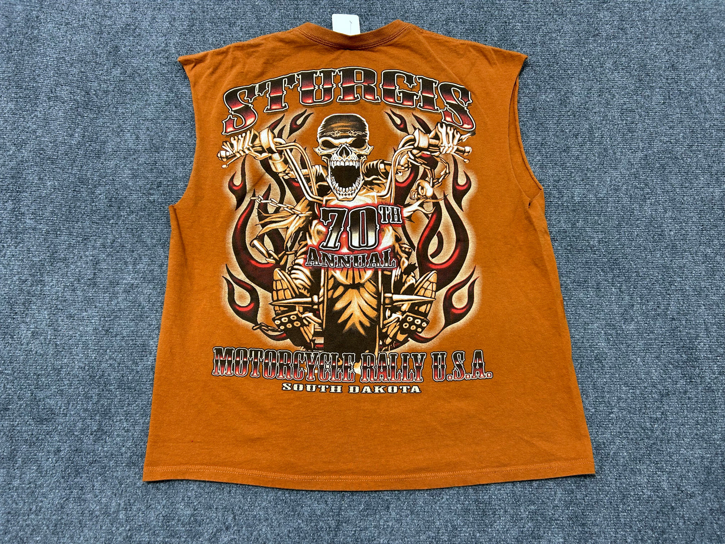 70th Annual Strugis Motorcycle Rally Cutoff Tee - Orange Size XL