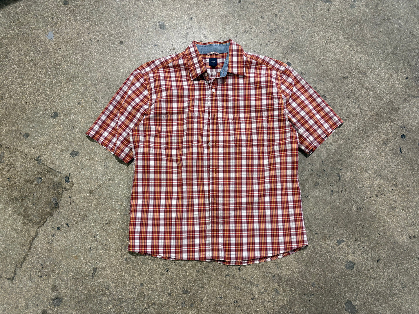 GAP Button Up Plaid Shirt - Orange/ Red Size Large