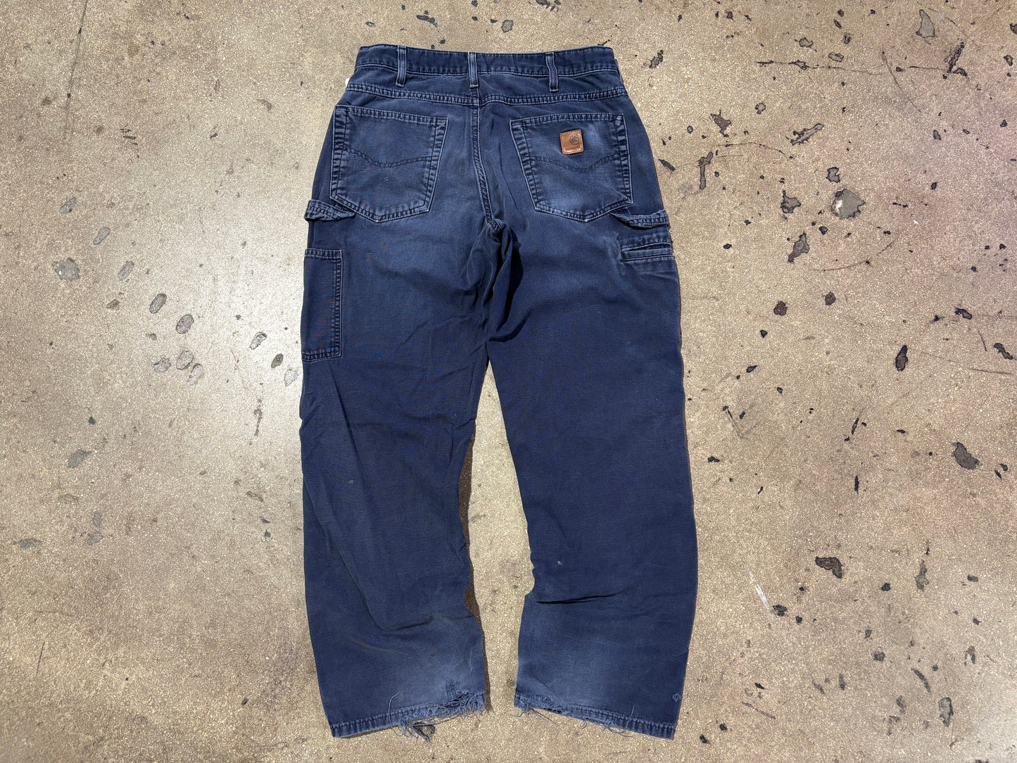 Distressed Carhartt Carpenter Pants - Faded Navy Size 32x30
