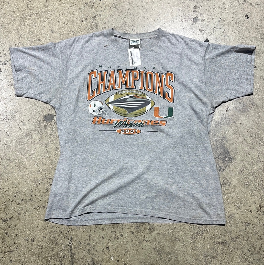 2001 Miami Hurricanes National Champions Tee - Grey Size XL