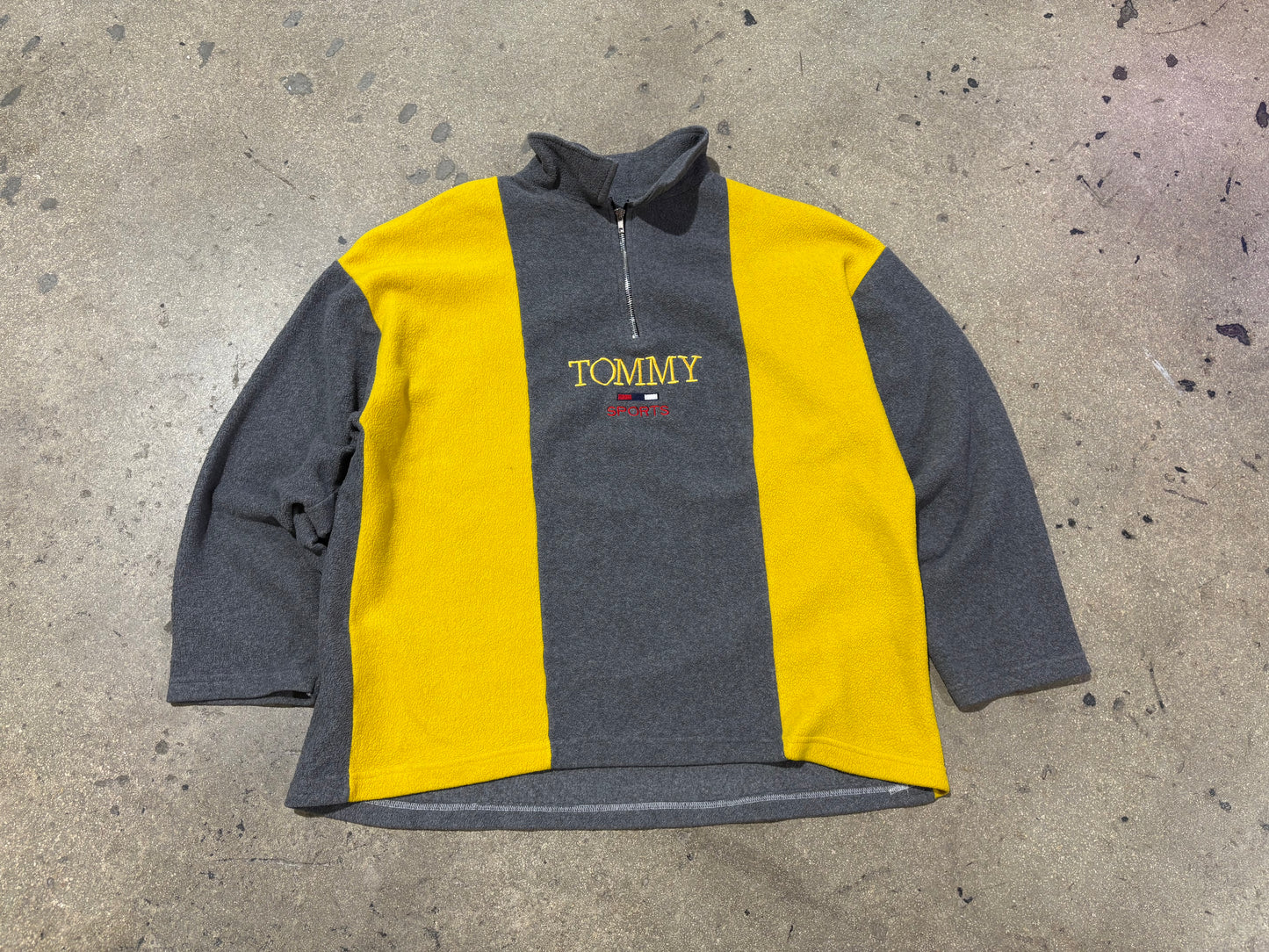 Boot Tommy Sports Fleece Quarter Zip Jacket - Grey/ Yellow Size Large