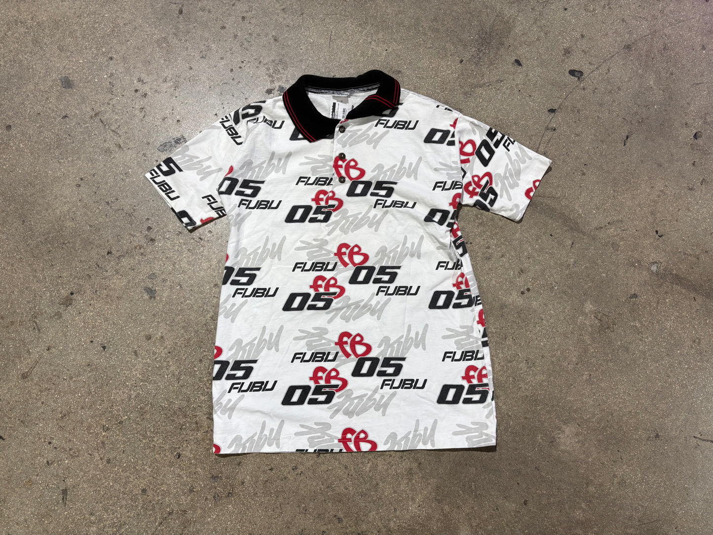 Fubu AOP Polo - White/Black Red Size Large