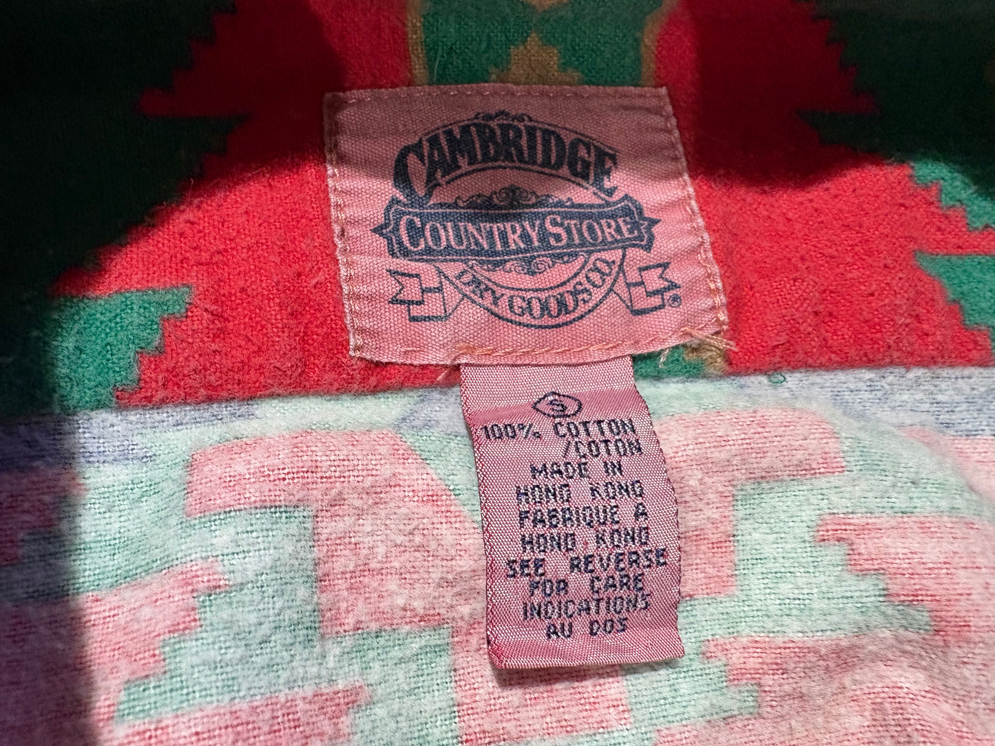 Cambridge Country Store Navaho Flannel Shirt - Green /Red Size Small
