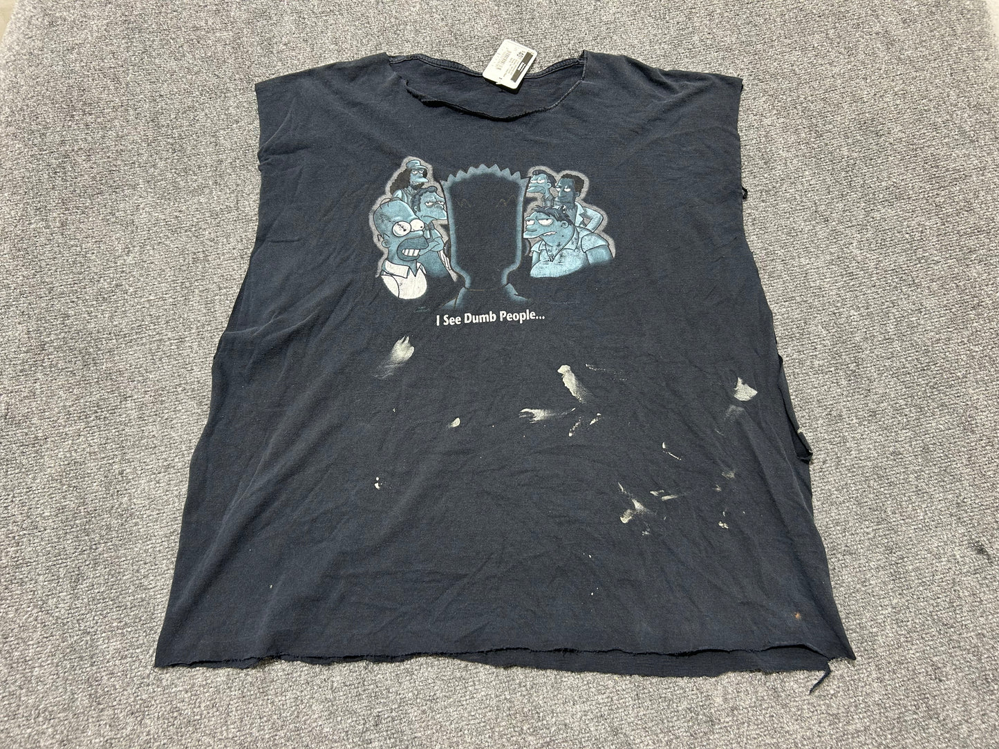 Cutoff Sleeveless Bart Simpson I See Dumb People Tee - Faded Black Size XL