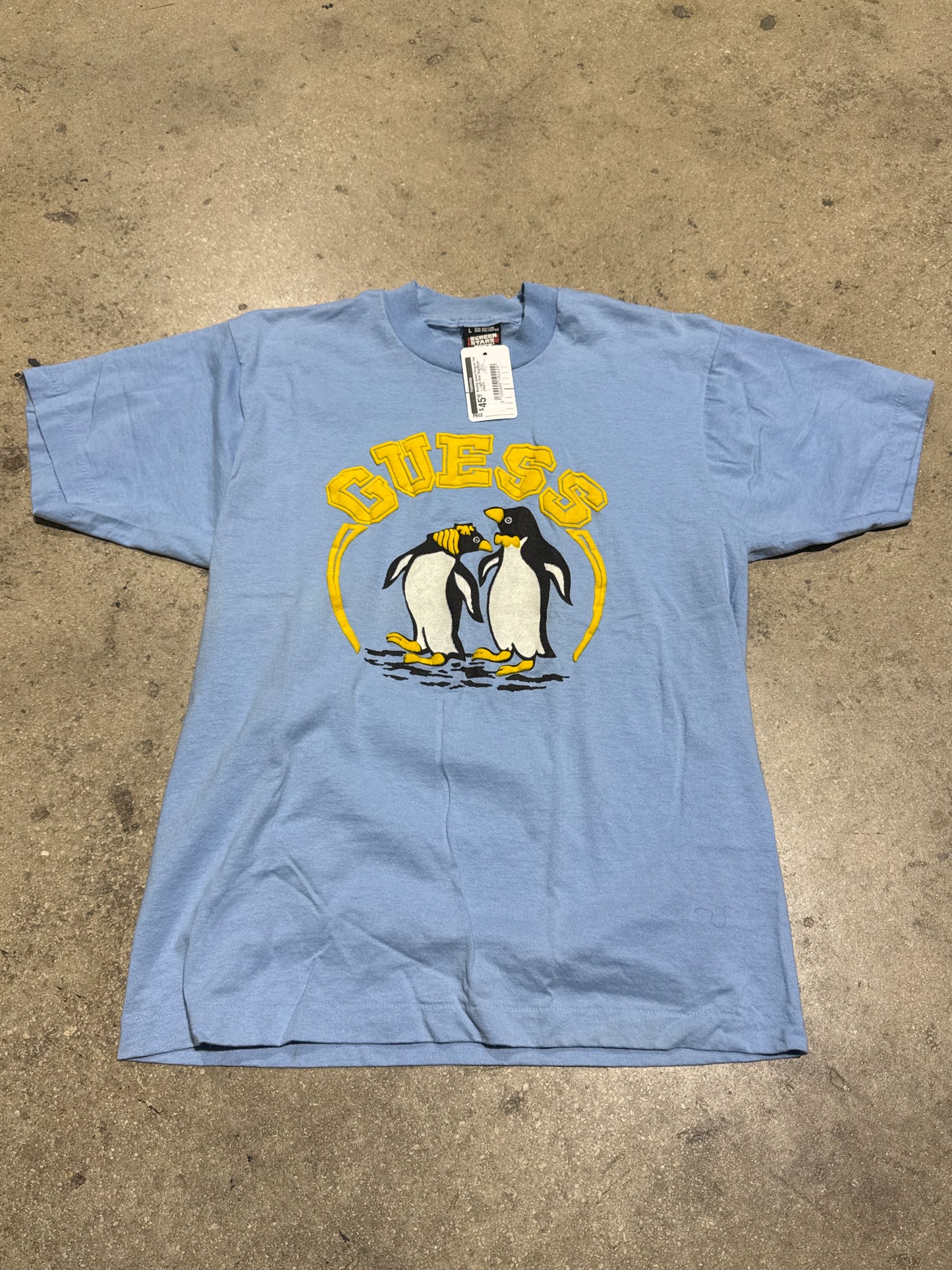 Bootleg Guess Penguin Tee - Light Blue Size Large