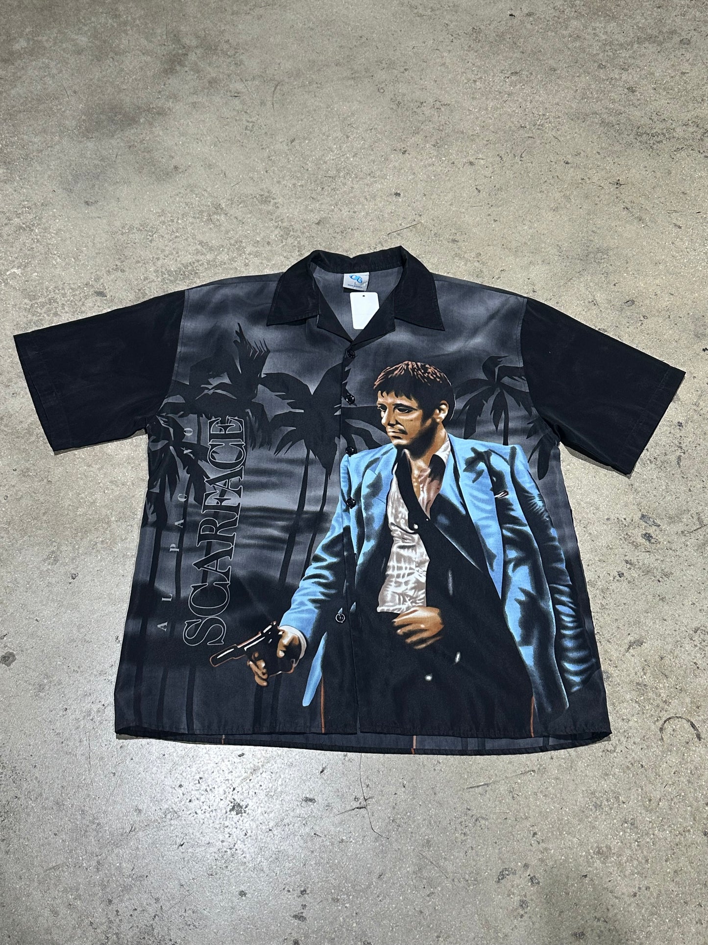 Scarface Sling Palm Tree Button Up Shirt - Black Size Large