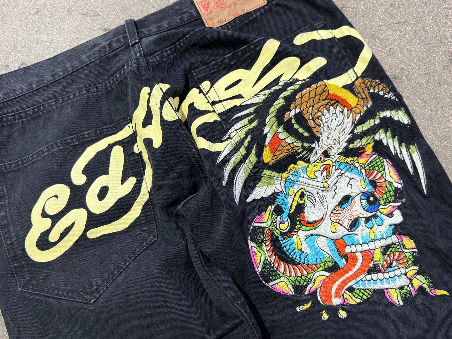 Ed Hardy Eagle Vs. Skull Denim - Black Size 40x30