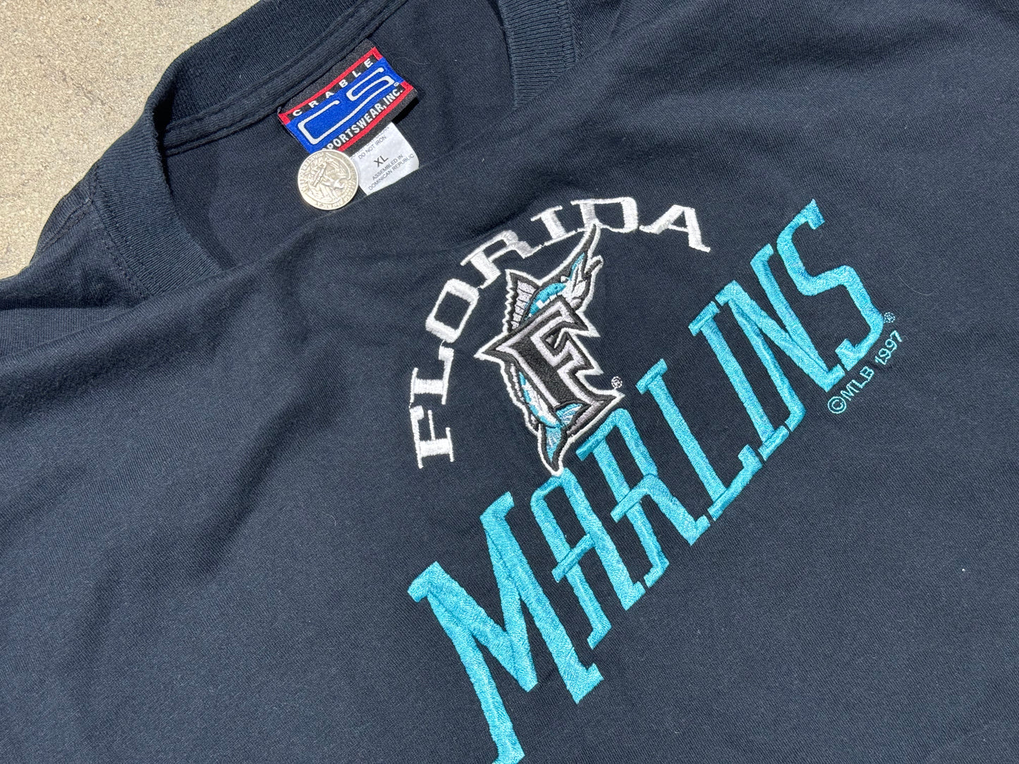 1997 Florida Marlins Embroidered Tee - Black Size XL