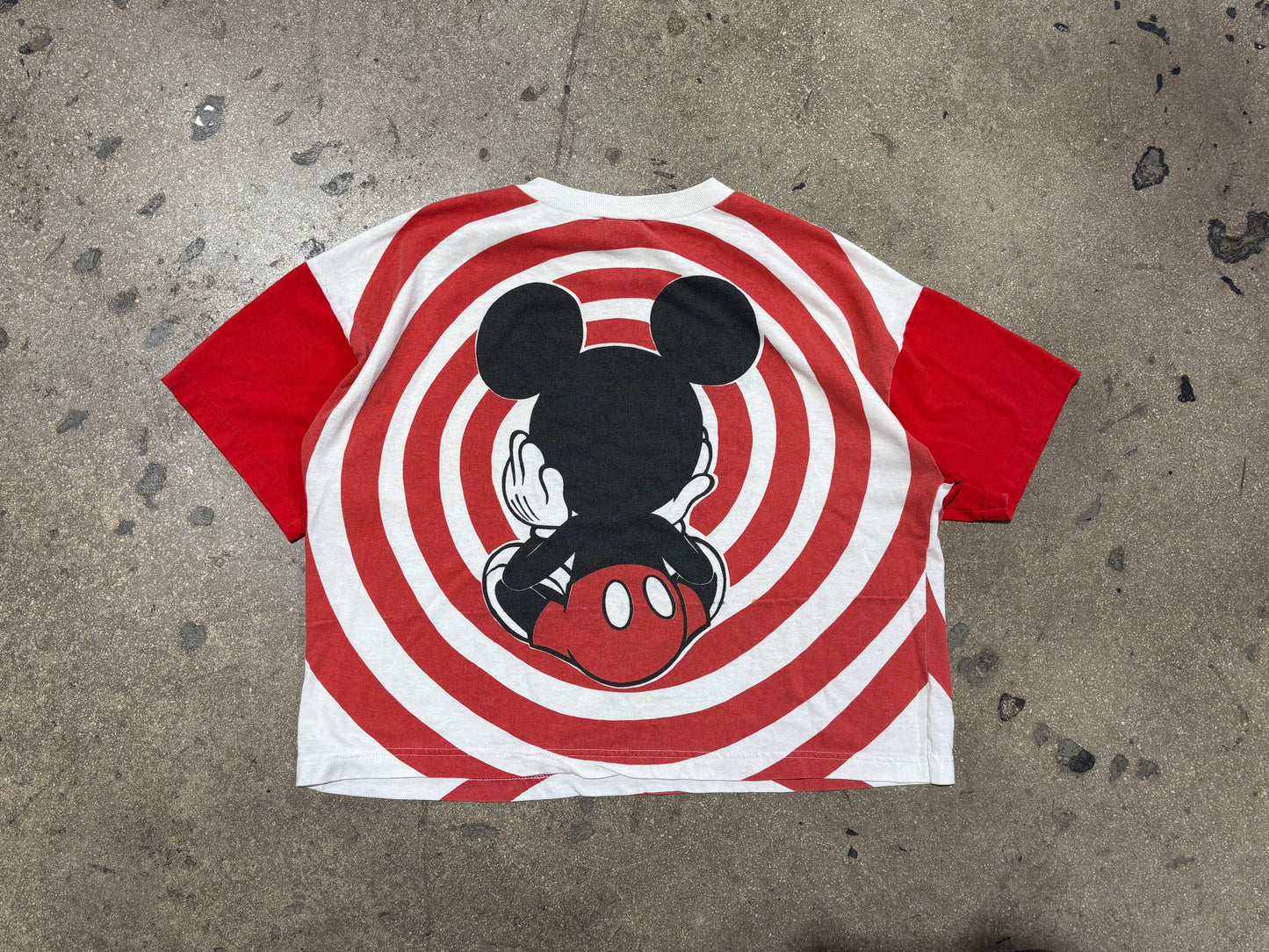 Womens Mickey Mouse Spiral Cropped Tee - Red/White Size Large