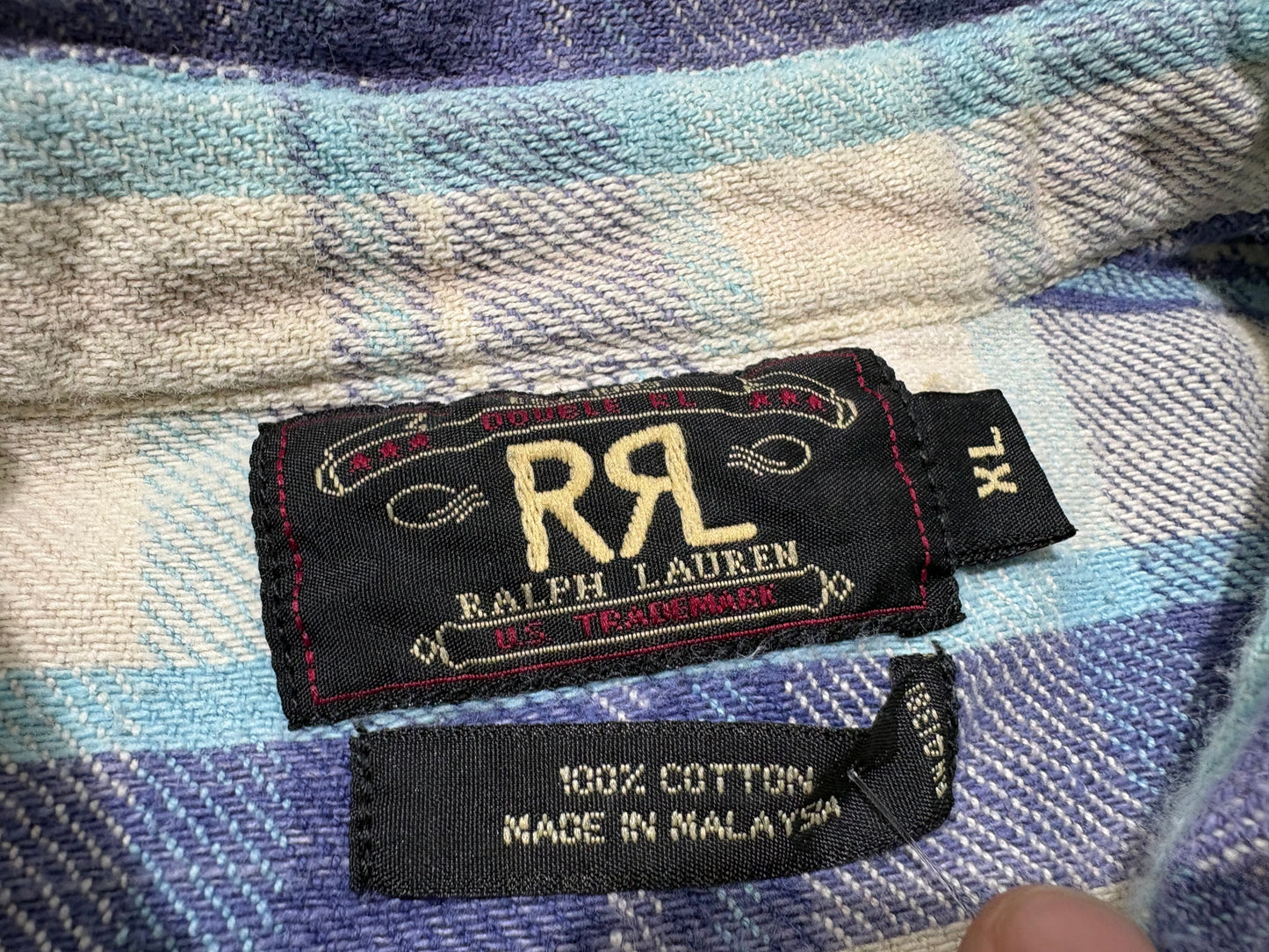 Double RL Pearl Button Plaid Shirt - Blue/Purple/Cream Size XL