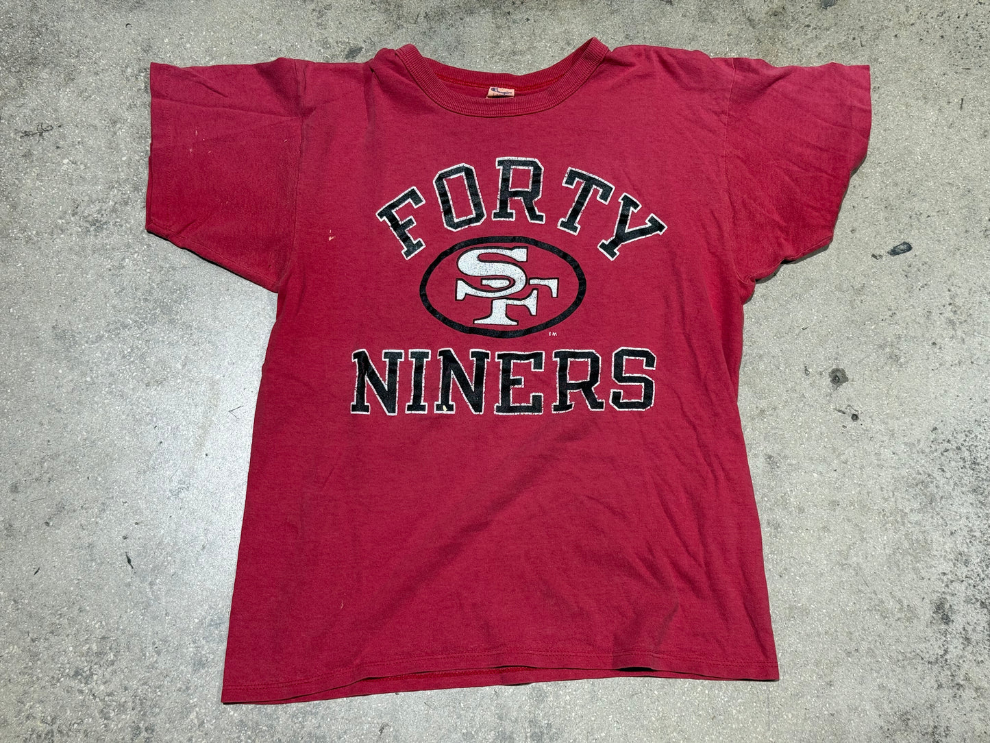 80s Champion San Francisco 49ers Tee - Faded Red Size Large