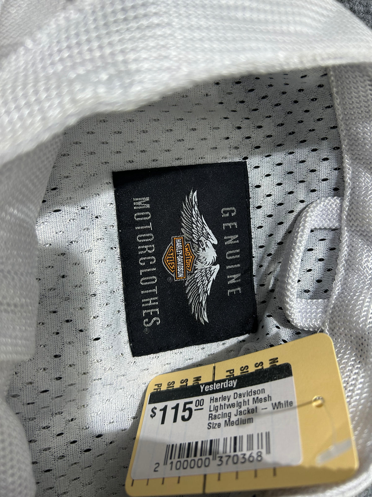 Harley Davidson Lightweight Mesh Racing Jacket - White Size Medium