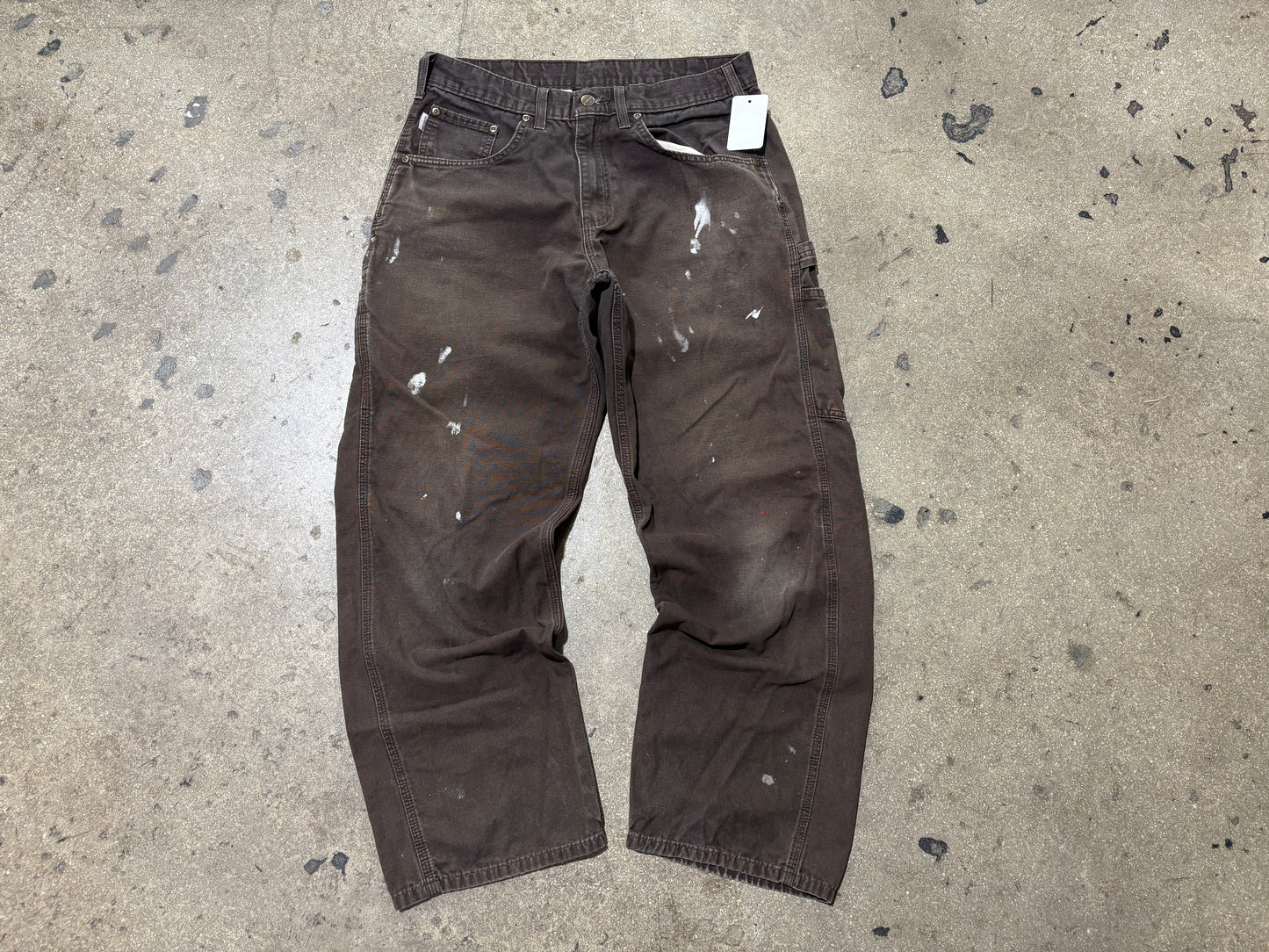 Distressed/Paint Splatter Carhartt Carpenter Pants - Brown Size 34x30