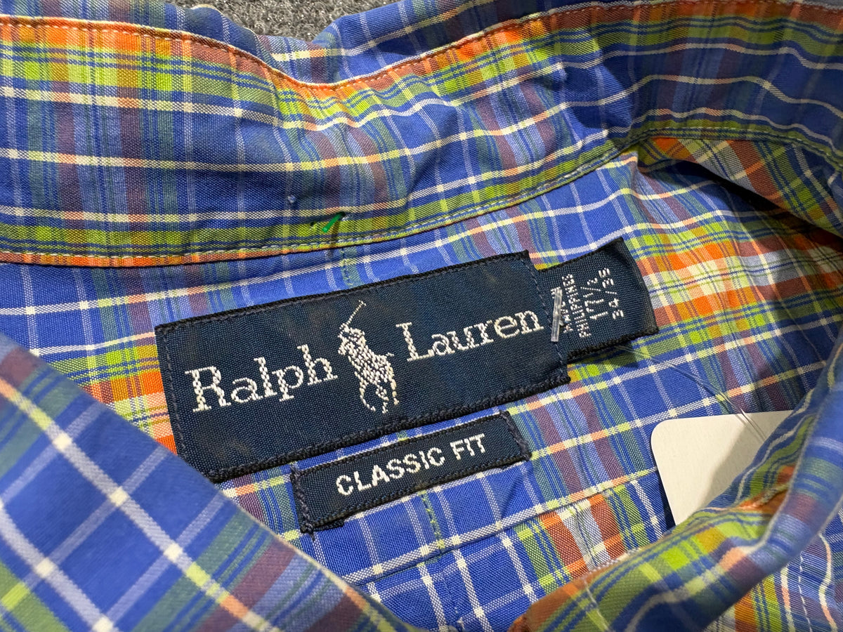 Polo Ralph Lauren Plaid Button Up Shirt - Blue/ Orange Size Medium
