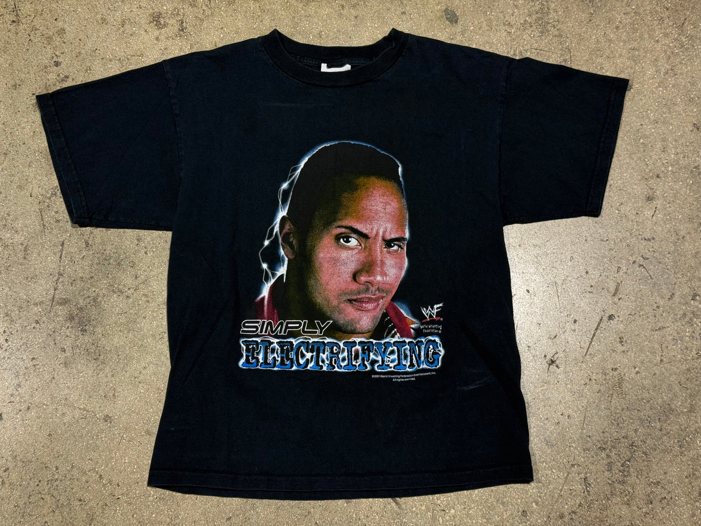 2001 WWF The Rock Simply Electrifying Tee - Black Size Medium