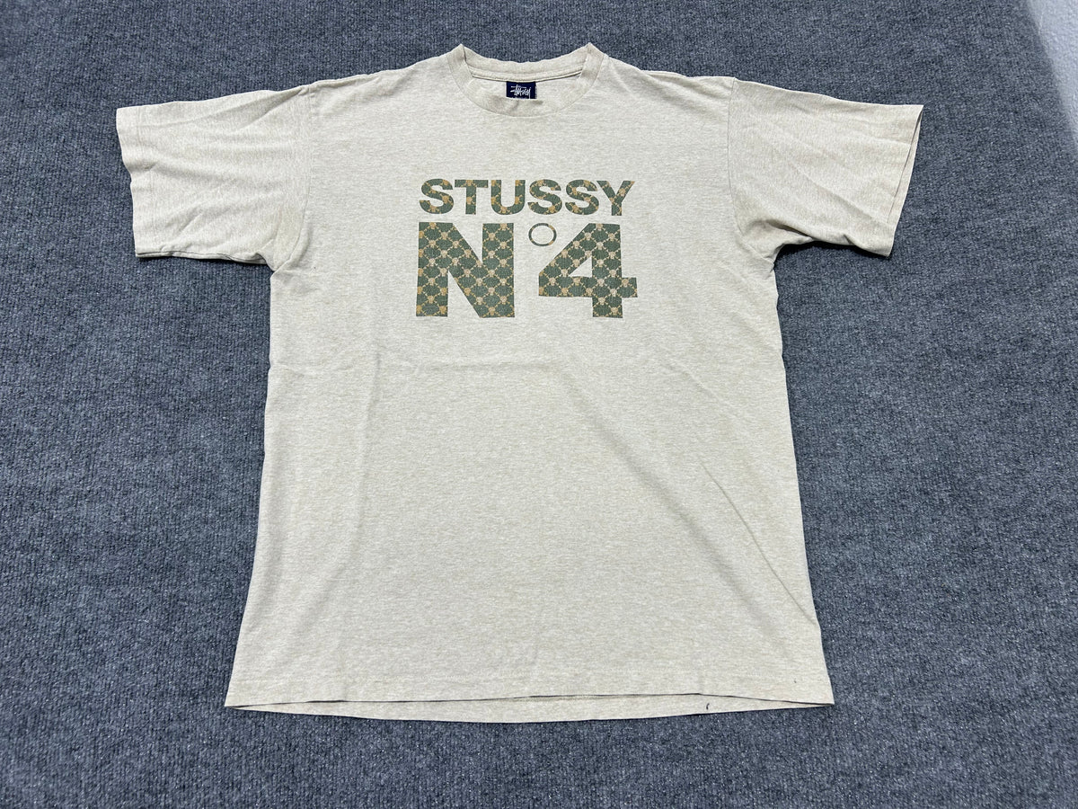 90s Stussy No 4 Made in USA Tee - Cream Size Large