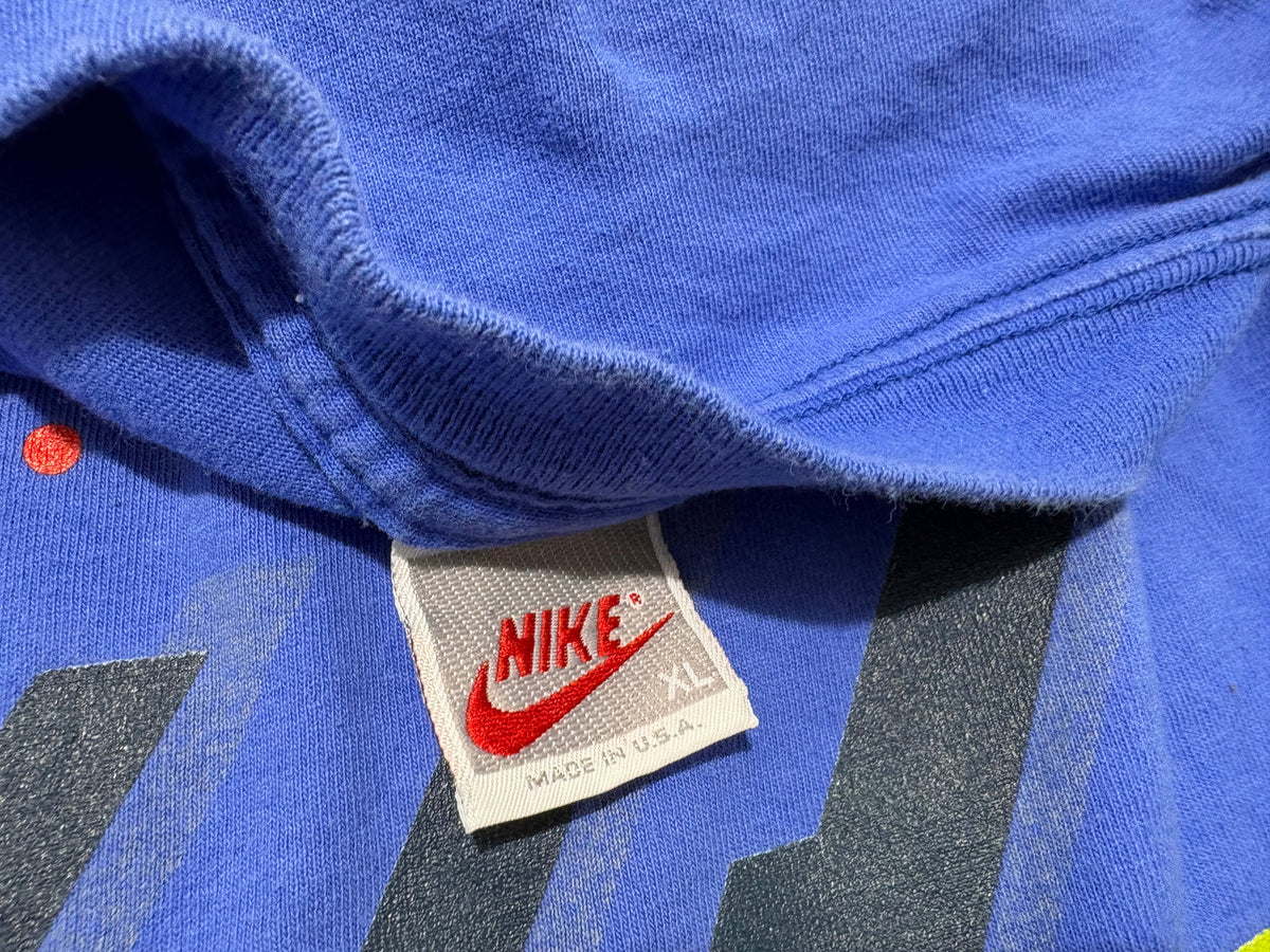 90s Nike Abstract Logo Tee - Blue Size XL