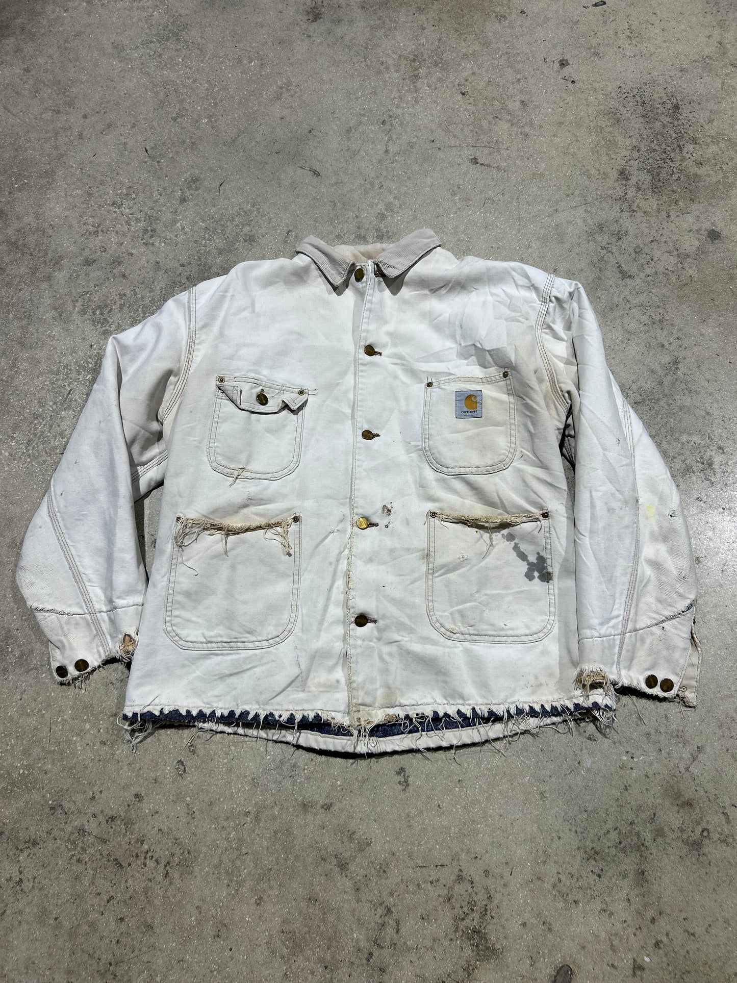 Trashed Carhartt Chore Jacket - Light Khaki Size XL