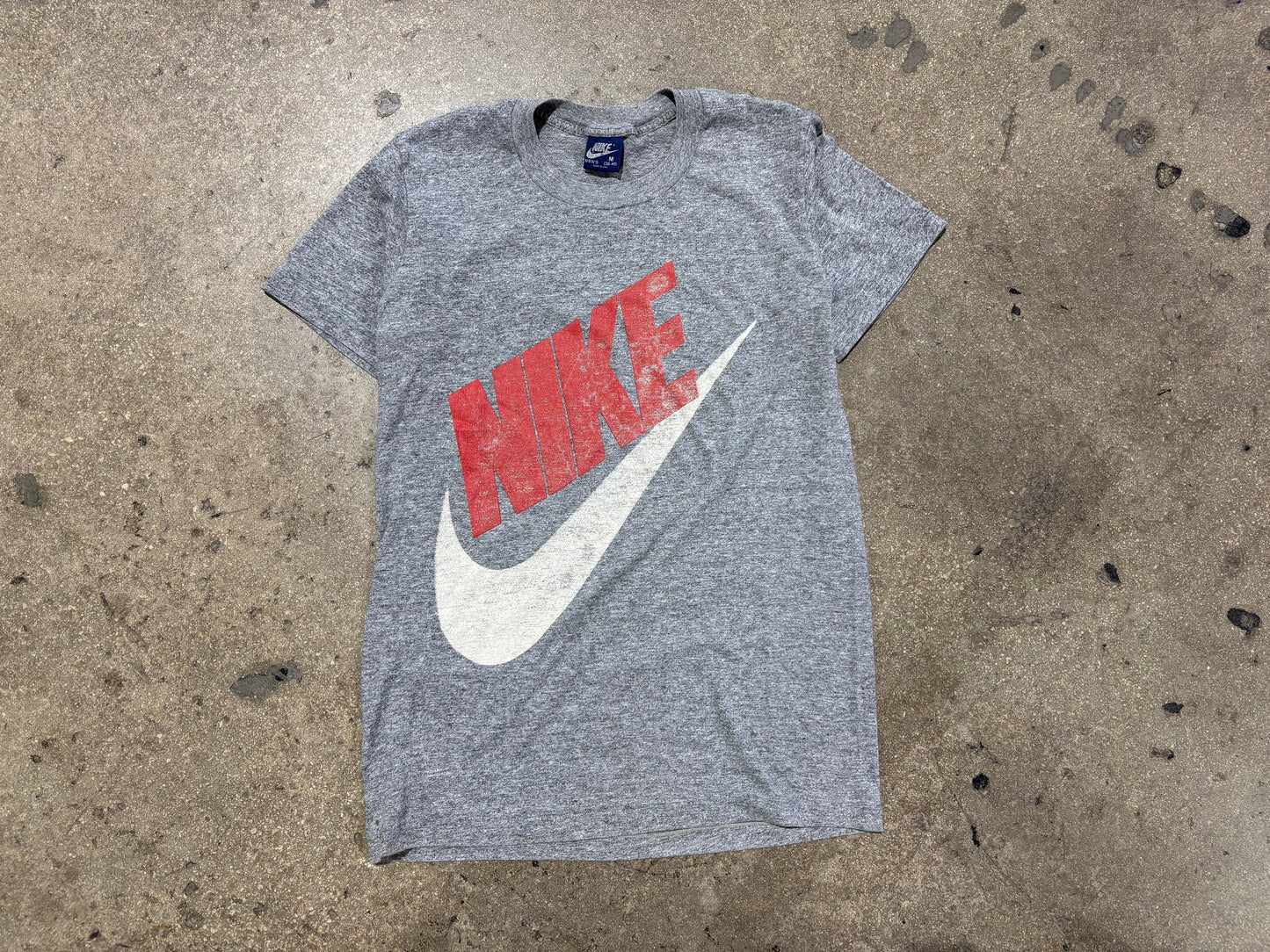 80s Nike Spell Out Logo Tee - Grey Size Medium