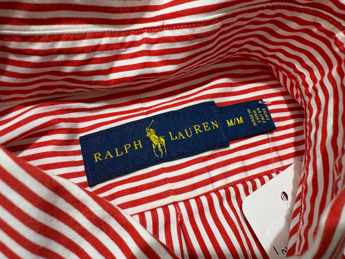 Ralph Lauren Stripped Button Down Long Sleeve Shirt - Red/White Size Medium (CON)
