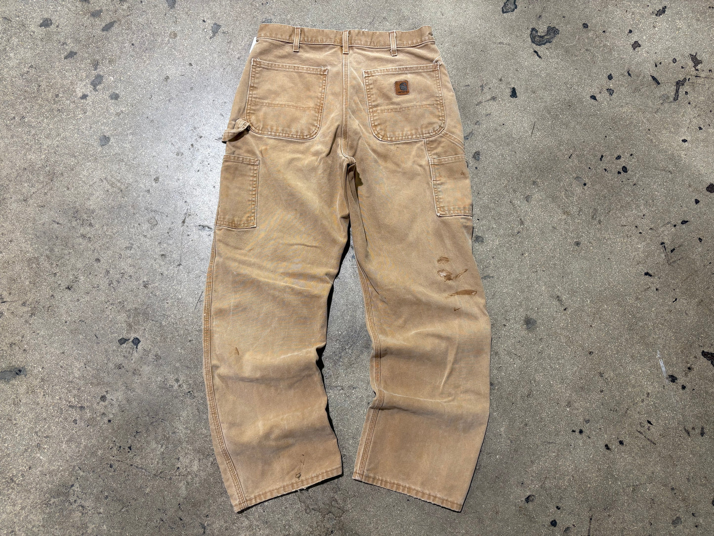 Distressed Carhartt Carpenter Pants - Faded Dark Khaki Size 32x32