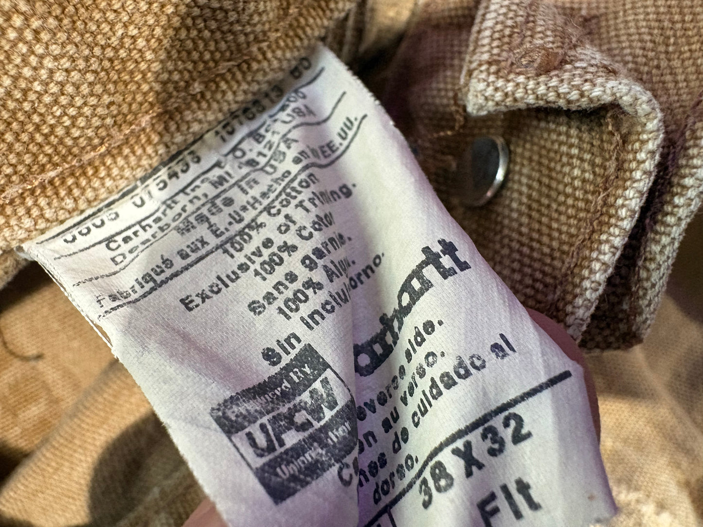 Distressed Carhartt Double Knee Pants - Khaki Size 38x32