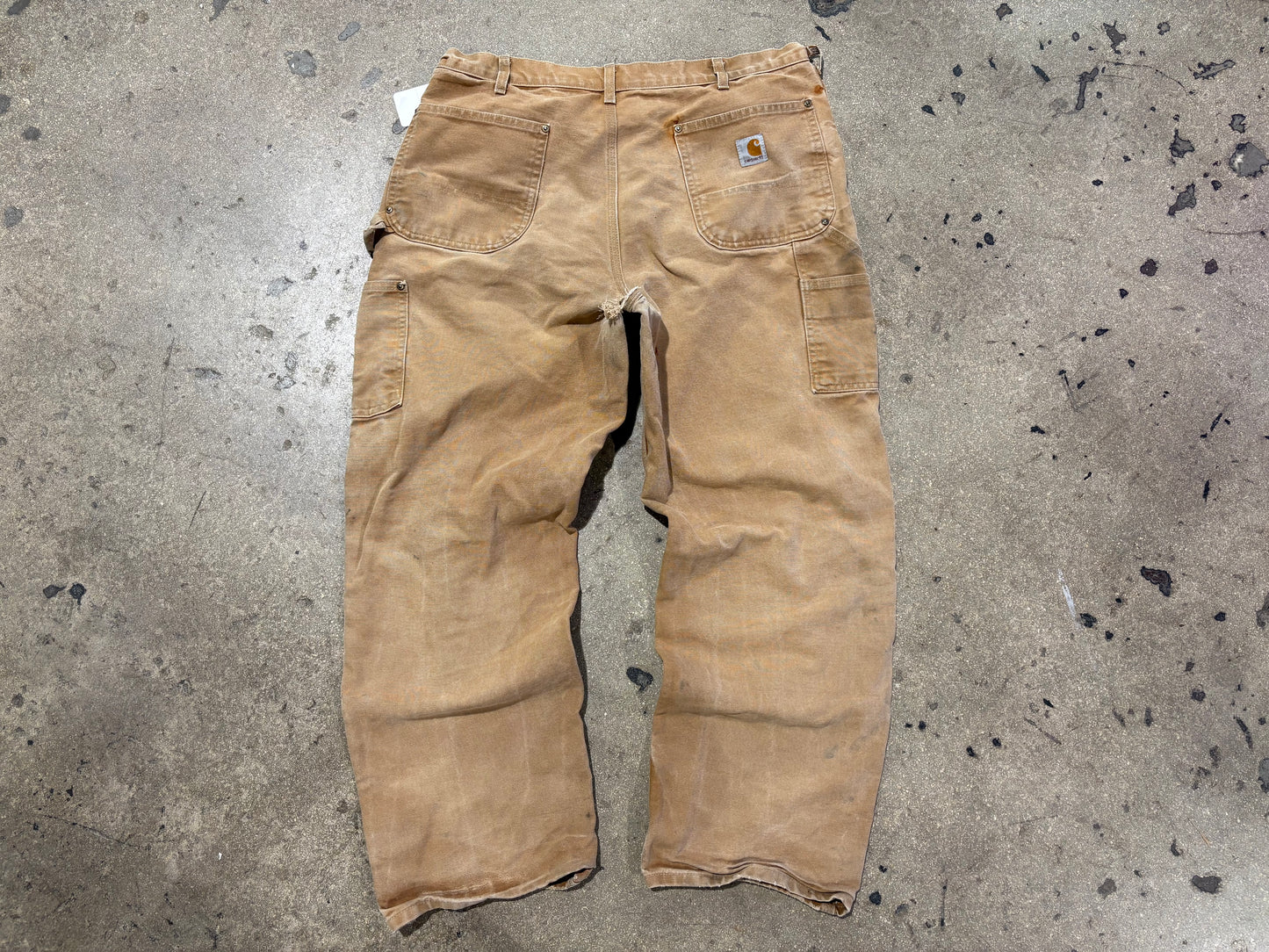 Distressed Carhartt Double Knee Pants - Faded Khaki Size 38x30
