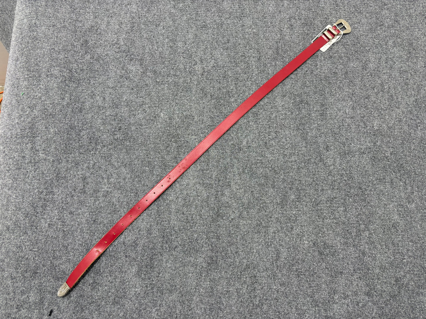 Horseshoe Buckle Leather Belt - Red