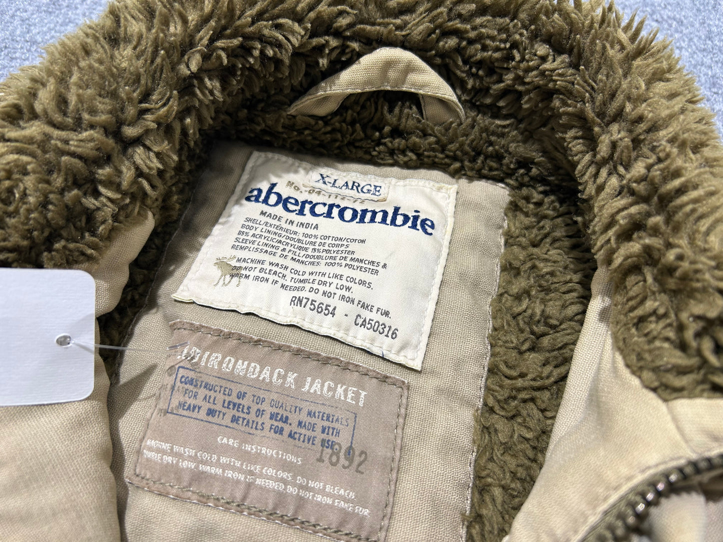 Abercrombie & Fitch Fur Lined Work Jacket - Khaki Size XL