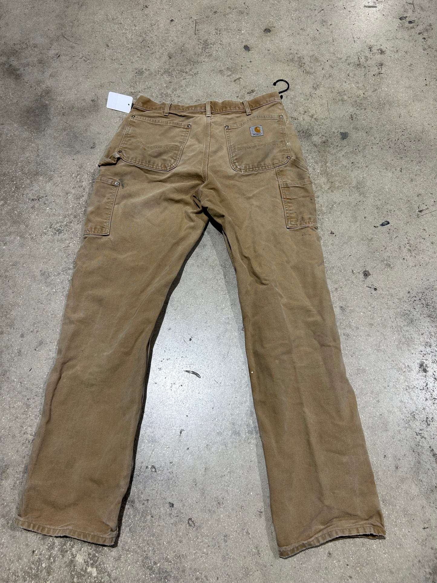 Distressed Carhartt Double Knee Pants - Faded Khaki Size 34x34