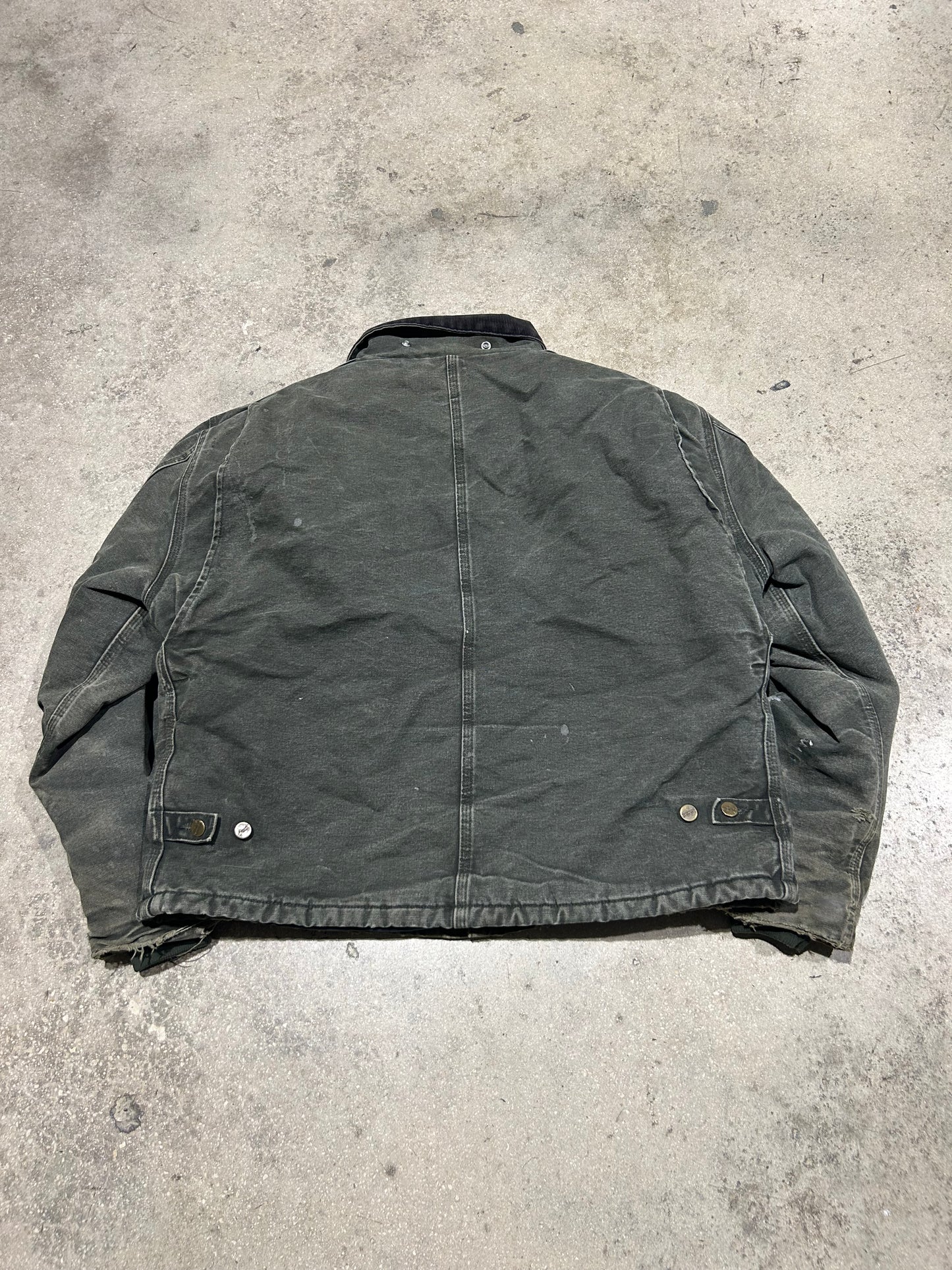 Distressed Carhartt Detroit Jacket - Faded Green Size XL