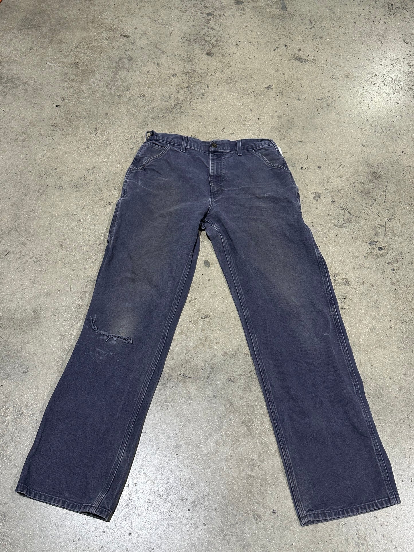 Distressed Carhartt Carpenter Pants - Faded Navy Size 34x36