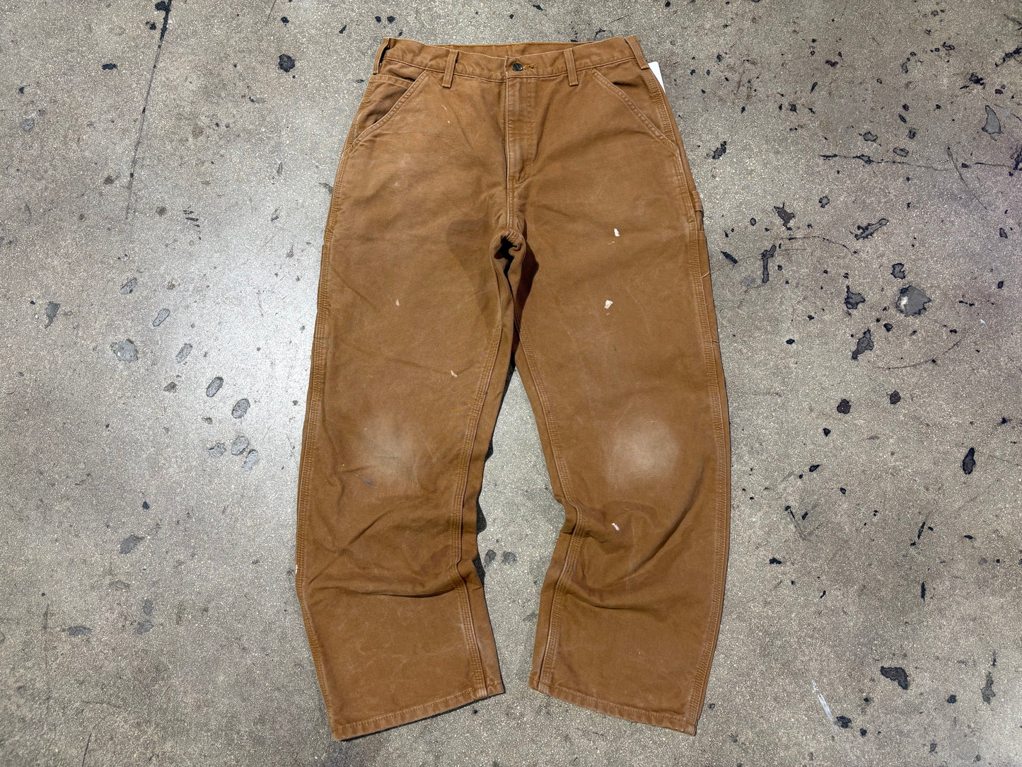 Distressed Carhartt Plaid Liner Carpenter Pants - Dark Khaki Size 33x30