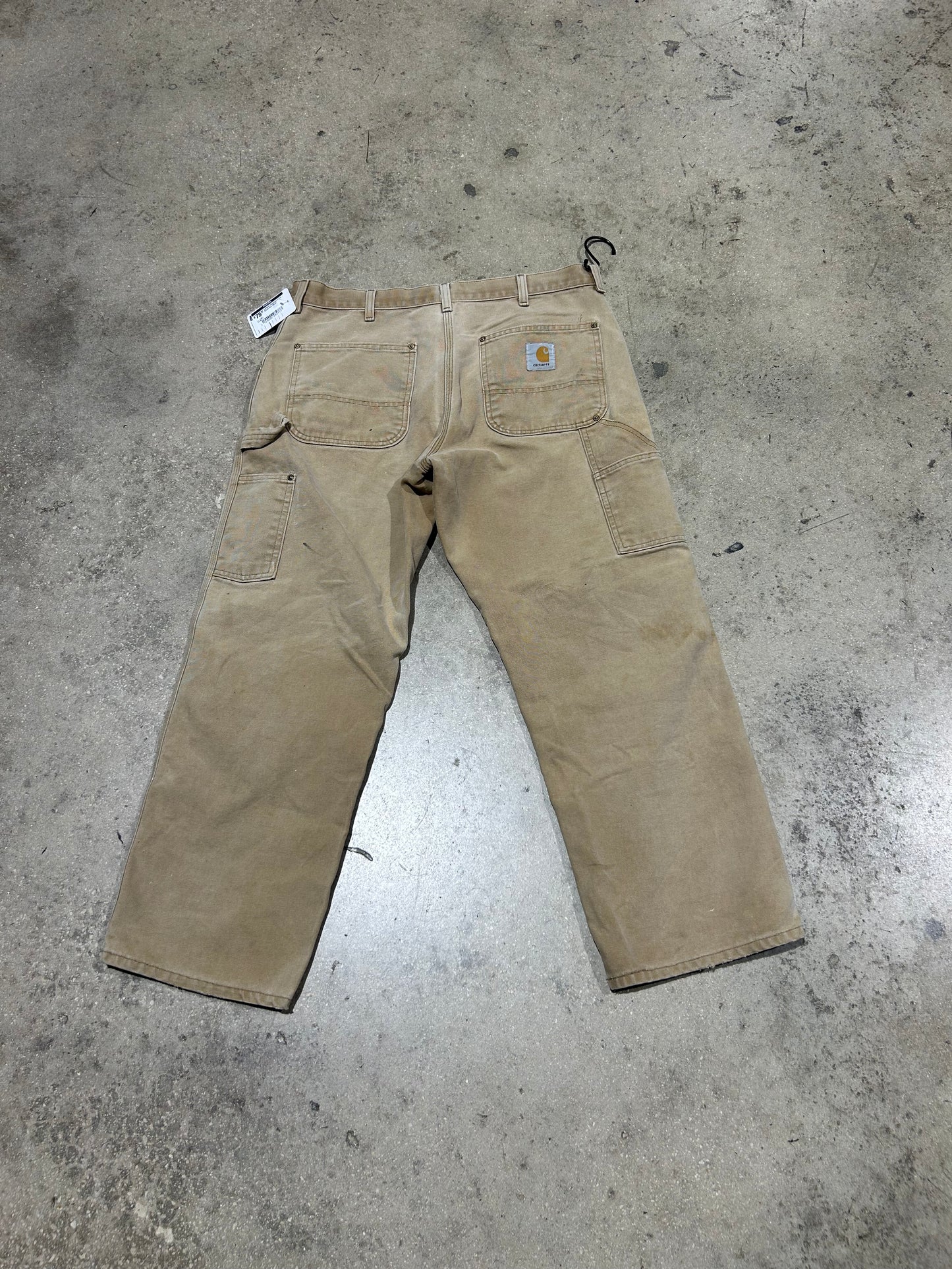 Distressed Carhartt Carpenter Pants - Faded Khaki Size 36x30