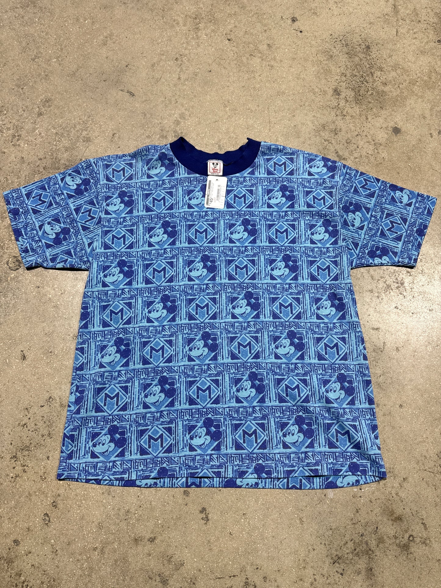 Mickey AOP Stamp Type Tee - Blue Size Large