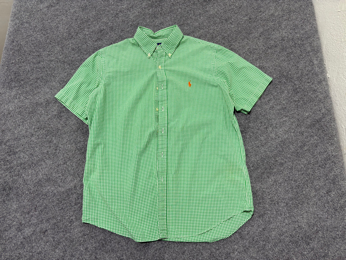 Ralph Lauren Polo Button Up SS Shirt - Green/Orange Size Large (CON)