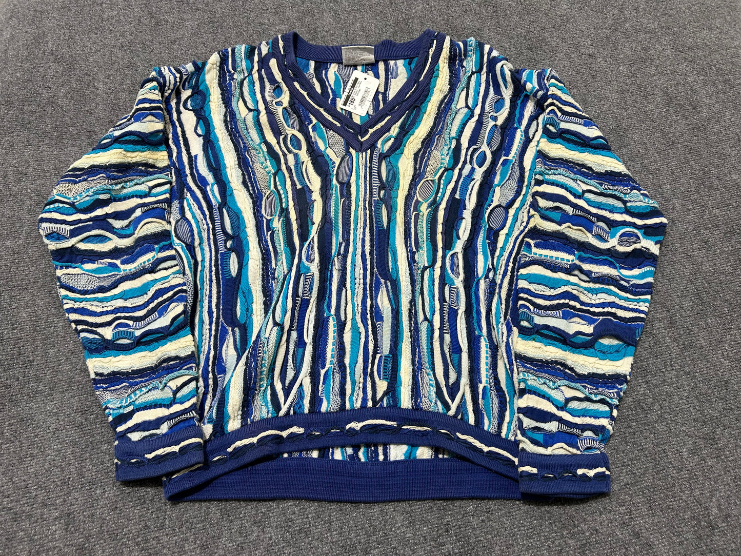 Coogi 3D Knit V Neck Sweater - Aqua Blue Size Large