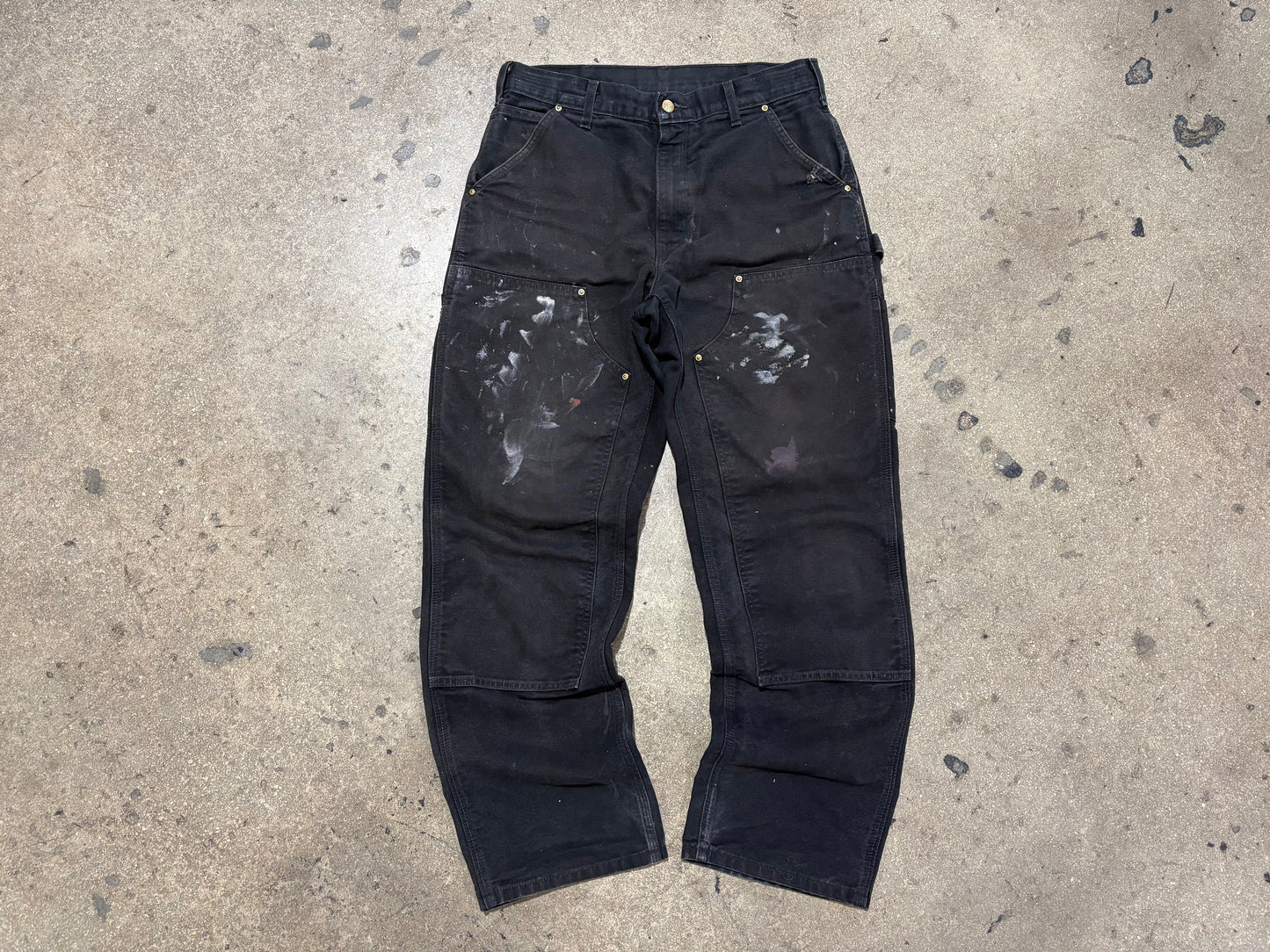 Distressed Carhartt Double Knee Pants - Black Size 32x32
