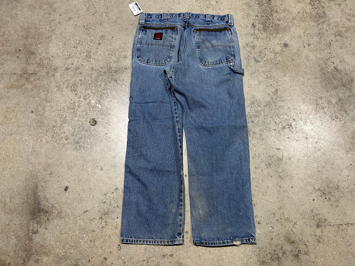 Riggs Wrangler Work Jeans With Small Leather Patch - Blue Size 34x30