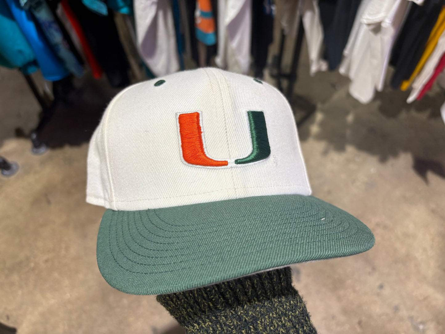 University Of Miami Baseball Hat - White/Green Size 7 1/8
