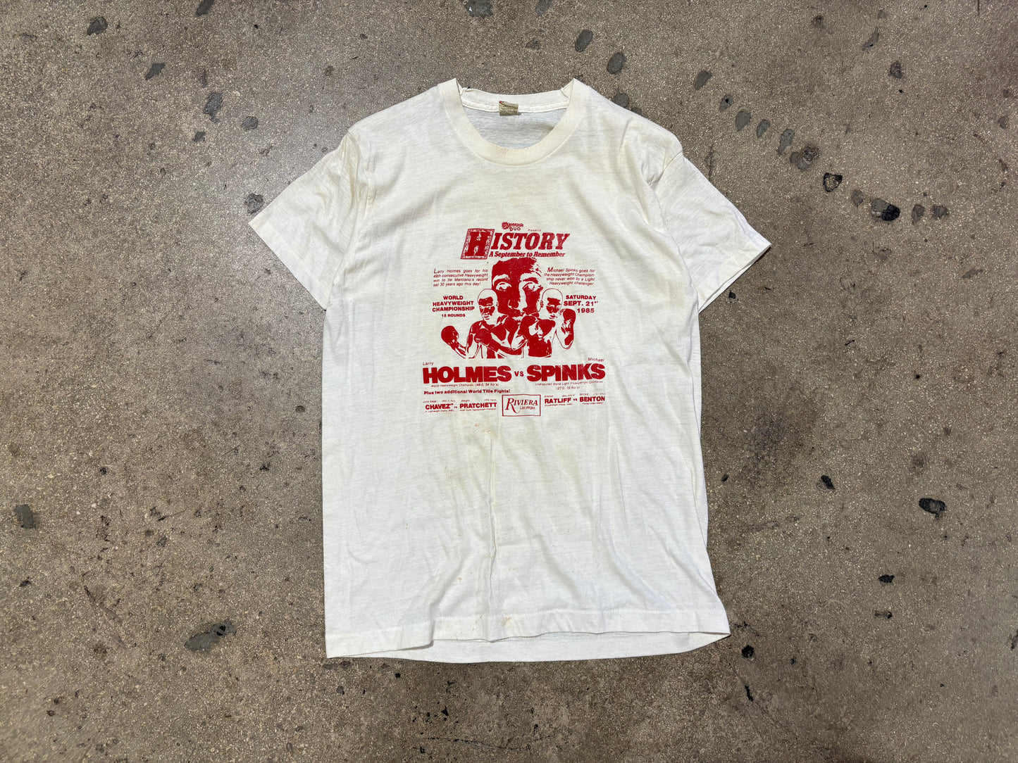 1985 Holmes vs Spinks Boxing Tee - White Size XL