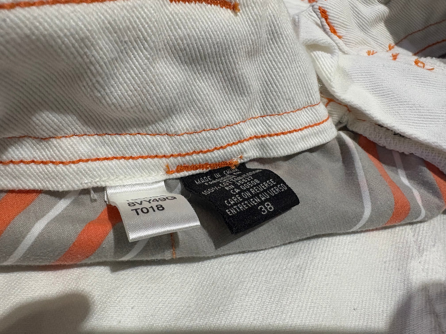 Marithe Francois Girbaud Dolphins Shuttle Denim Pants - White/ Orange Size 38