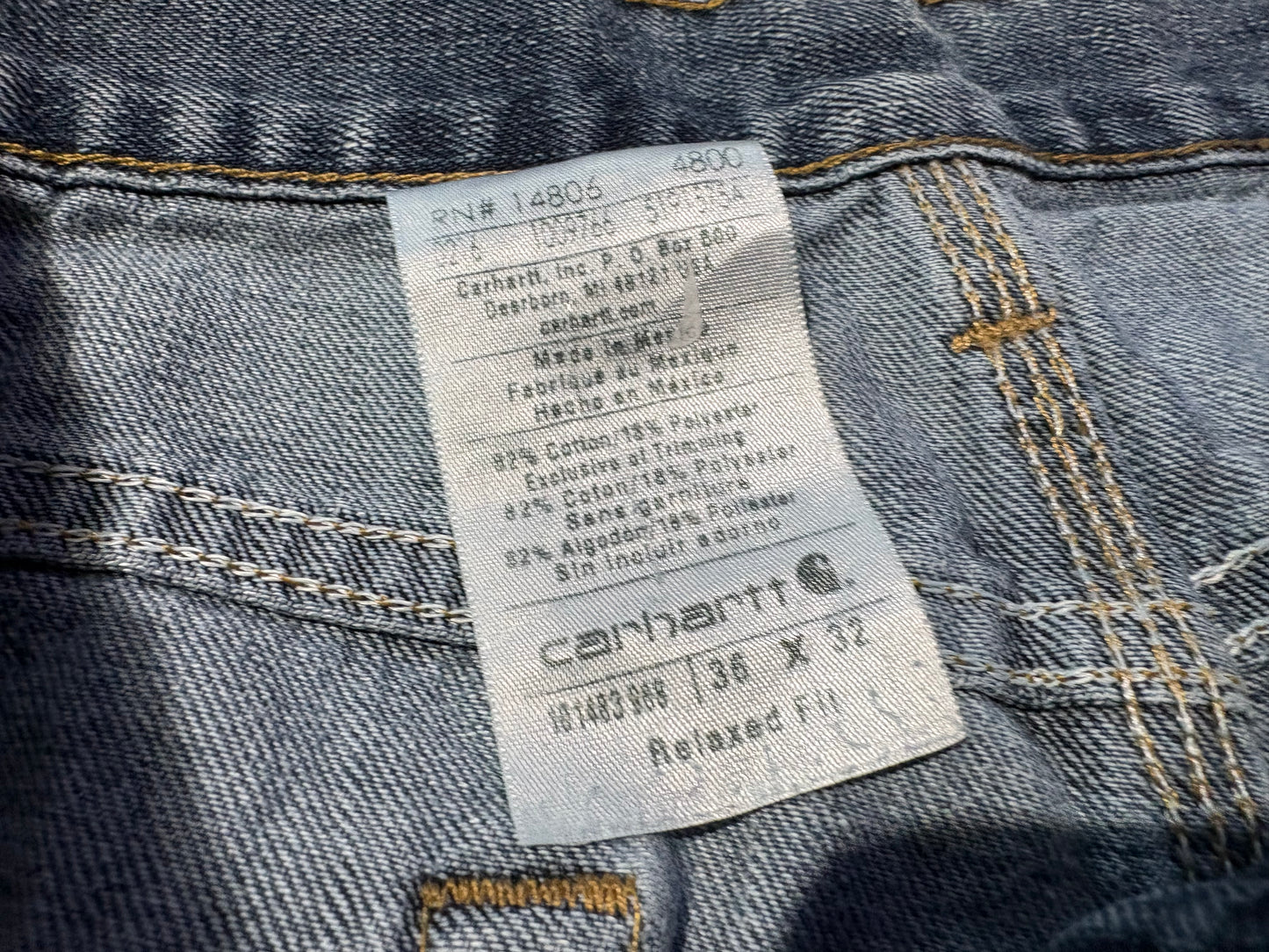 Carhartt Straight Fit Denim Jeans - Blue Size 36 x 32