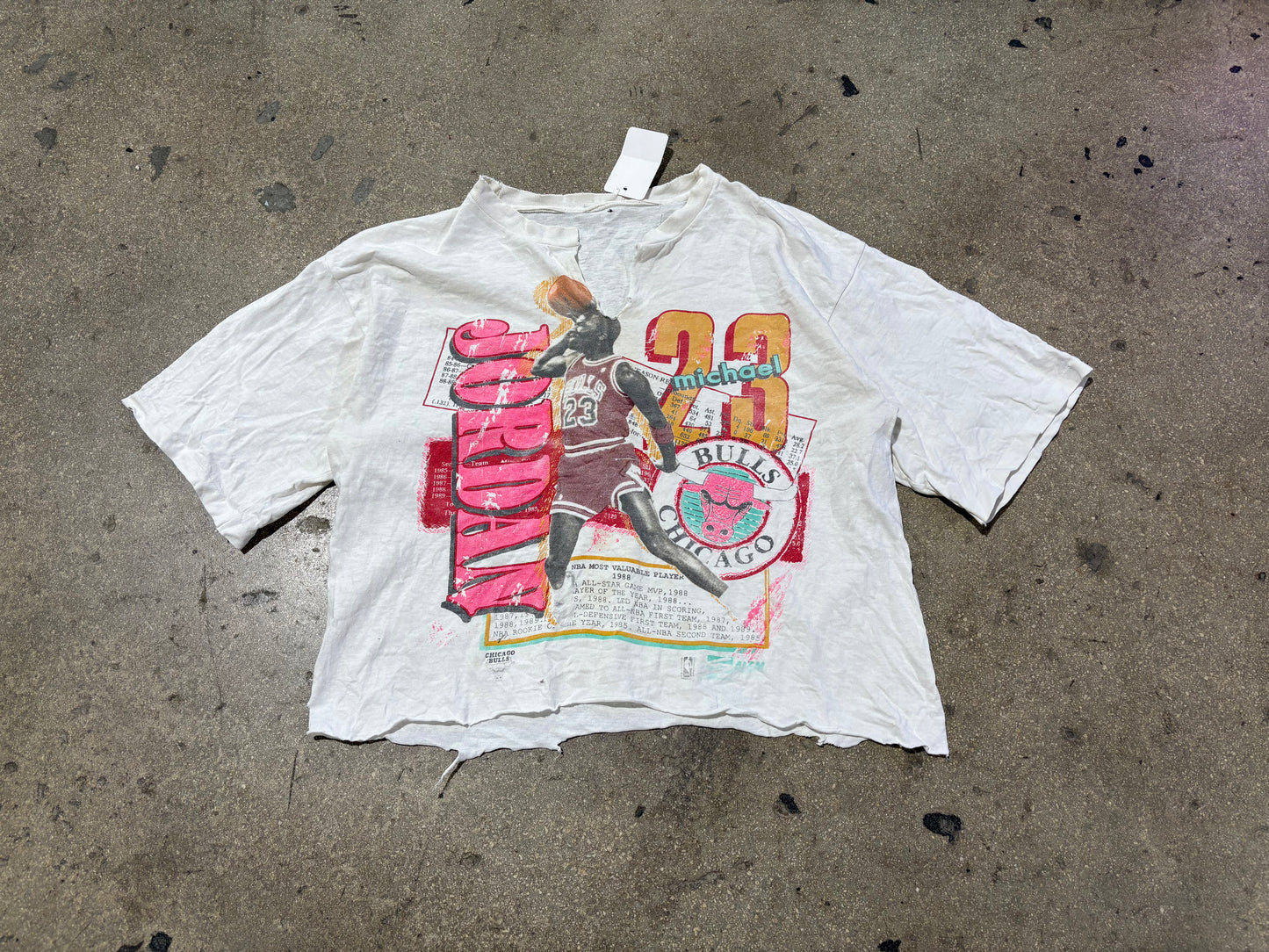 Thrashed Freaky Michael Jordan Cropped Tee - White Size Large