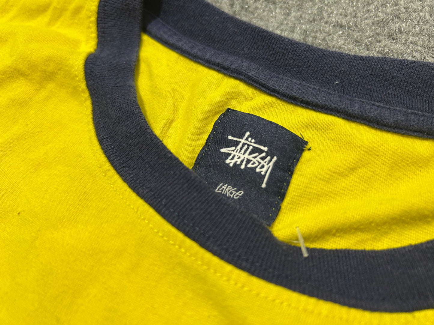 Stussy 3 Quarter Sleeve Baseball Tee - Blue / Yellow Size Large